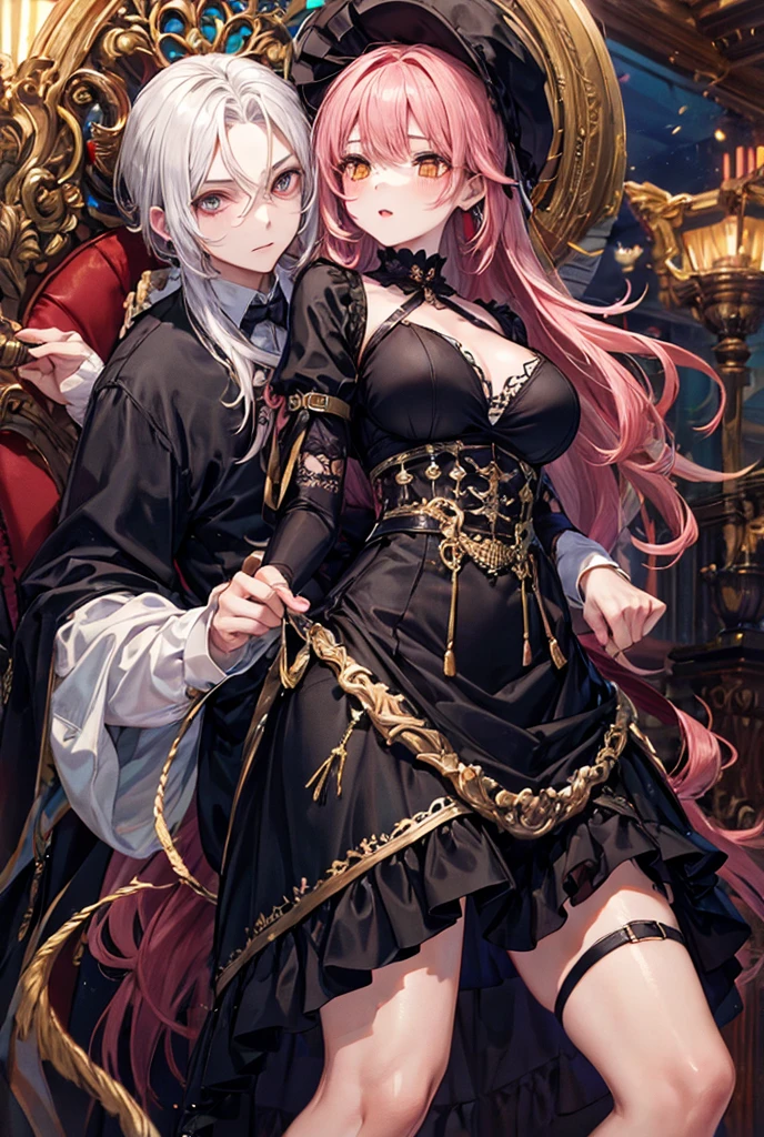 (Phantom of the Opera).((light blue hair)),(Twin-tailed longhair),((She is wearing a mask like one would wear at a masquerade ball.......)),((mask covering eyes)),((Show off your body line beautifully、One-piece dress with a flowing silhouette.,black and red dress)),(flare sleeves),((corset)),((The hem of the dress is long enough to reach the ground..)),(A chaotic worldview mixed with black, Green and silver),(Tartarus),(Hellish world),((abyss)),((Have the hem of the dress、please accept me as a nobleman'Daughter of....)),(invincible smile),((The hem of the dress sways as if dancing......))