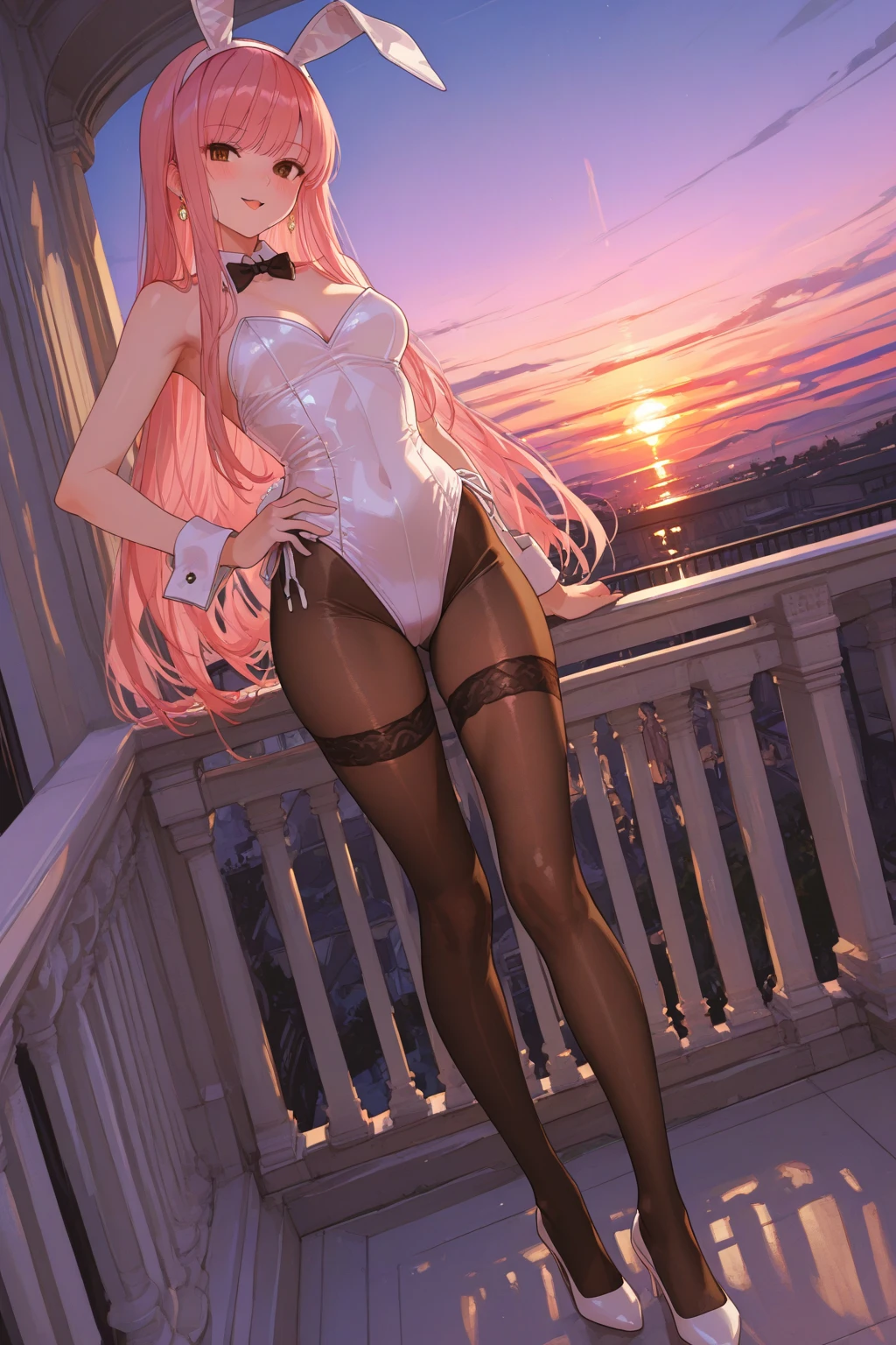 machine，Sit on a chair，classroom，sunset，Pink Hair，Long Hair，sing，leotard，High leg，boots，high resolution，