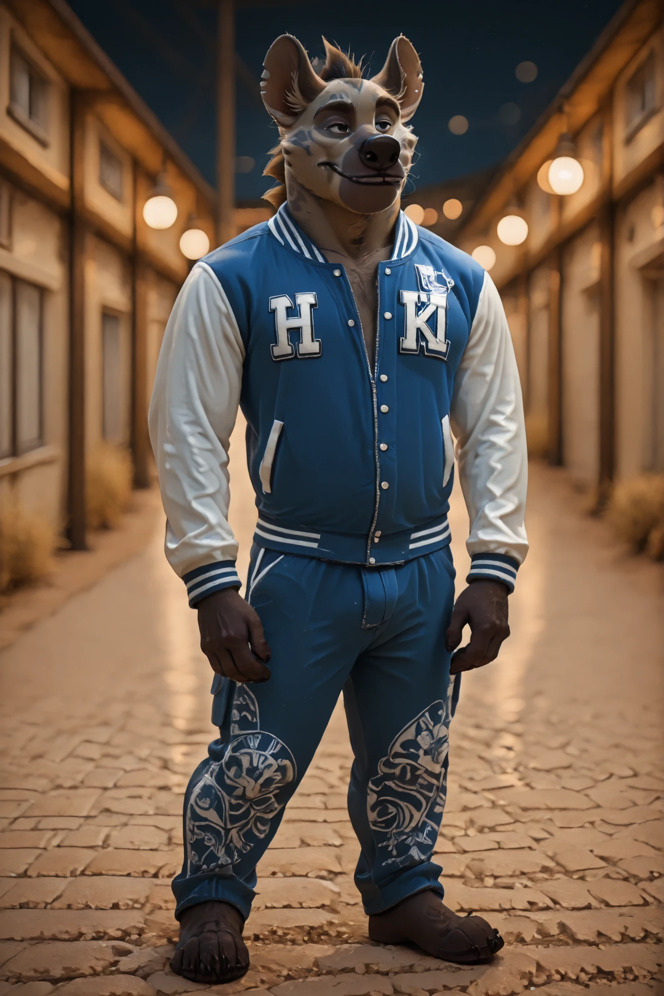 (((Chungu))), hyena boy, college student, bara, solo, college_jacket, blue and white college jacket, white sleeves, blue middle part, porcelain drawing pattern, long pants, intricate background, university campus, bokeh, inspiring, moody lights, blue and white pants, end_delft_morph pants, (((end_delft_morph)))
BREAK, intricate details, highly detailed, extreme detail, octane render, fine art, best quality, highres, (detailed face:1.5), ((full_body)), UHD, (((perfect hands))), low light, anime