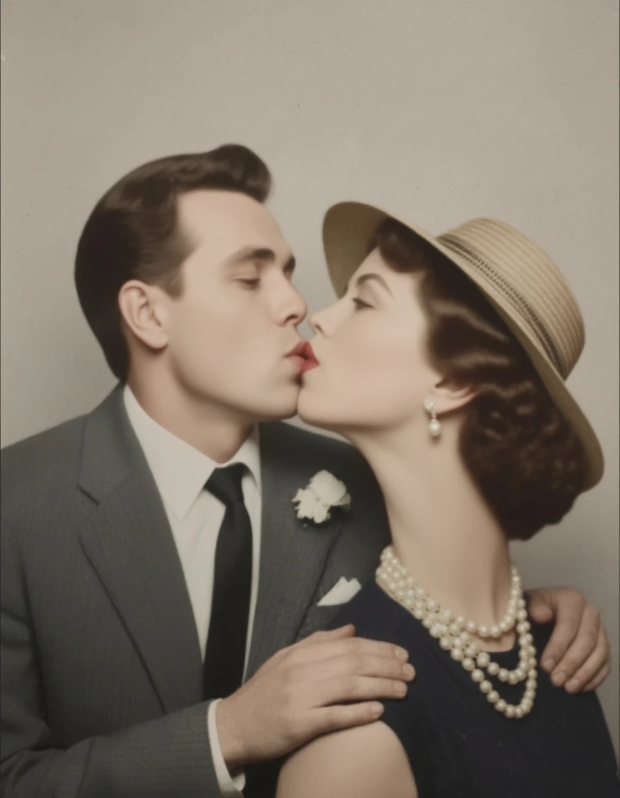 cinematic film still of  <lora:add-detail-xl:0.1>1
<lora:detailed:0.3> realism
<lora:perfection style:0.2> perfect
<lora:eyetune:0.6>
<lora:xl_more_art-full_v1:0.1>
<lora:Ron Fricke style:0.3>
<lora:Unreal Engine style:0.3>
<lora:TeethXL:0.3>
<lora:Chiaroscuro Lighting Style:0.3> Chiaroscuro Lighting Style
 <lora:Hollywood film noir style:1>
In 1940's Los Angeles A classic film noir image of a man and woman kissing in a room, crime movie themed, sharp, detailed, epic cinematic photography, artistic, dramatic chiaroscuro light, cinematic chiaroscuro color style, skin tone film style, Kodak, 35 mm film style, detailed 1940's background style, cinematic depth of field style, widescreen, cinematography technique style, L.A. Noire style, Hollywood film noir style, 1girl, long hair, blonde hair, shirt, black hair, 1boy, hat, jacket, closed eyes, hetero, necktie, striped, pants, indoors, dark skin, blurry, dark-skinned female, makeup, blurry background, formal, suit, lipstick, kiss, red nails, red lips, hand on another's face, white shirt, sleeveless, black headwear, black pants, imminent kiss, fedora
, shallow depth of field, vignette, highly detailed, high budget, bokeh, cinemascope, moody, epic, gorgeous, film grain, grainy