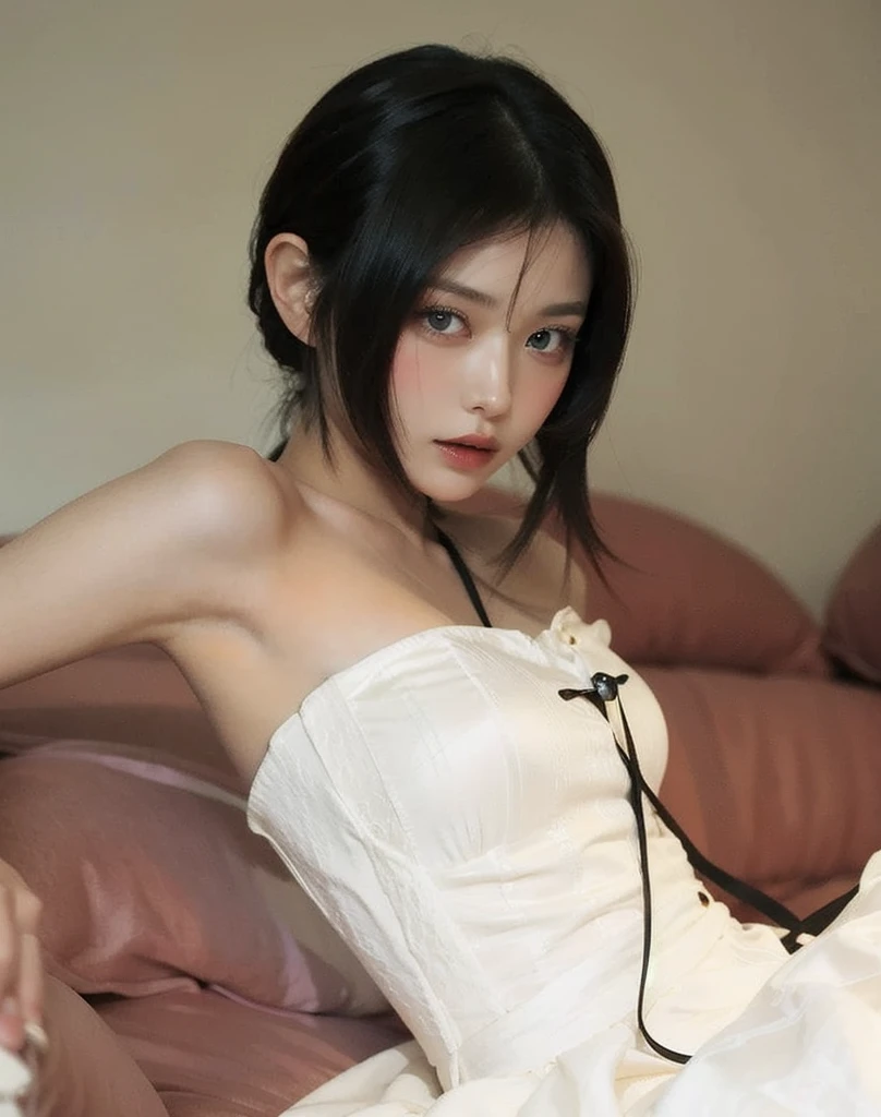 Cool Chinese Girl with Short Hair - Version 2.0:

Chinese women、Her short hair exudes sophistication and coolness.。, sophisticated hairstyle. her hair, Long shiny black bob, This style emphasizes angular jawline and high cheekbones.. The woman's face is perfectly made up, Slight pinkish redness on cheeks, thin, Well-defined eyebrows, Her lips have a hint of lip gloss. Her Eyes, Dark and almond-shaped, surrounded by a thick frame, Bold eyeliner and long, Perfect lashes.

She is wearing a modern Chinese costume., Consists of