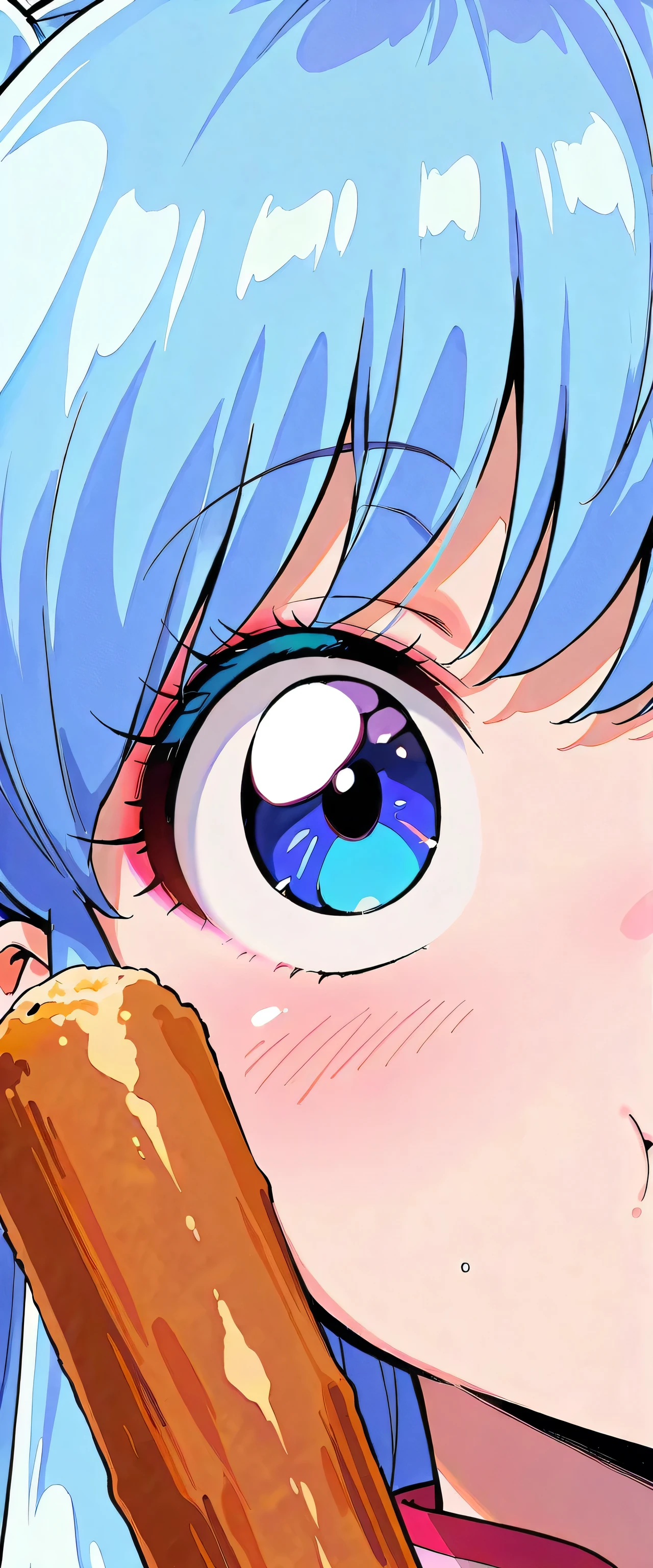 (close up:1.5),1girl,shampoo \(Ranma 1/2\),(beautiful girl:1.3),masterpiece,1girl,Ultra-high resolution,rich contrast,Very high quality,8k,Highly detailed CG unit wallpaper,Texture,RAW Photos,professional photograph,an extremely delicate and beautiful,Incredibly absurd,Depth of written boundary 1.2,Edinburgh's distinctive streets,(embarrassing),weak,(((blush))),(hair color is light blue:1.5),round eyes,big eyes,Moist eyes,Looking up,(tilt your head),(Eating churros)