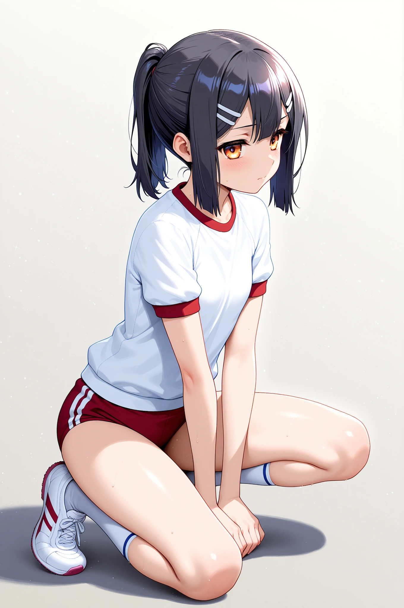 orient、teens girl、Bowing、Red clothes、white backgrounid、1little girl