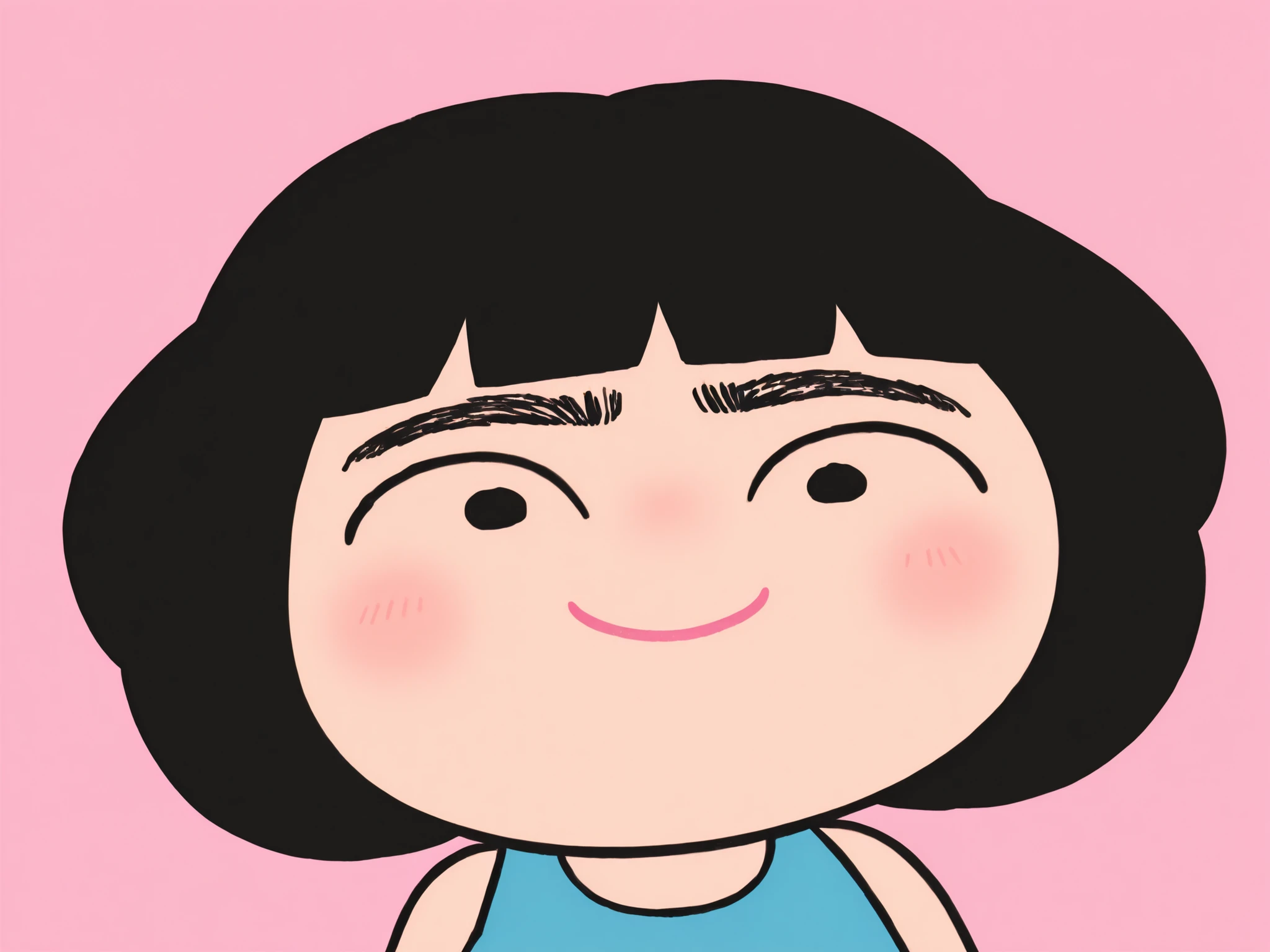 thick eyebrows, exaggerated eyebrows, expressive eyebrows, curved eyebrows, black eyebrows, monobrow, unibrow, heavy eyebrows, eyebrow focus, eyebrow expression, stylized eyebrows, cartoon eyebrows, cute character, stylized girl, short hair, black hair, round face, simple face, pink cheeks, blush, smiling face, closed mouth smile, confident expression, raised eyebrows, funny face, comical look, cute art, flat colors, cartoon style, digital illustration, cute design, playful art, pastel colors, pink background, coral background, blue dress, pink dress, sleeveless outfit, round eyes, tiny pupils, upward gaze, mischievous look, silly face, humorous design, exaggerated features, clean lines, flat shading, kawaii character, expressive face, quirky design, funny eyebrows, strong brow, expressive cartoon, female character, thick black hair, round hairstyle, bob haircut, stylized haircut, minimal background, cheerful mood, comical expression, exaggerated style, character art, cute cartoon, modern illustration, stylized female, profile, digital character, blush detail, cheek blush, dark eyebrows, girl with thick eyebrows, cute woman, pink lips, lipstick, lip color, expressive eyes, cartoon humor, exaggerated anatomy, fun art, quirky personality, smiling girl, round character design, simple color palette, cute simplicity, minimalist portrait, character focus, stylized portrait, pink tone, blue tone, hand-drawn feel, simple character, portrait, aesthetic cartoon, graphic style, feminine character, big eyebrows, cute aesthetic, expressive design, fun illustration