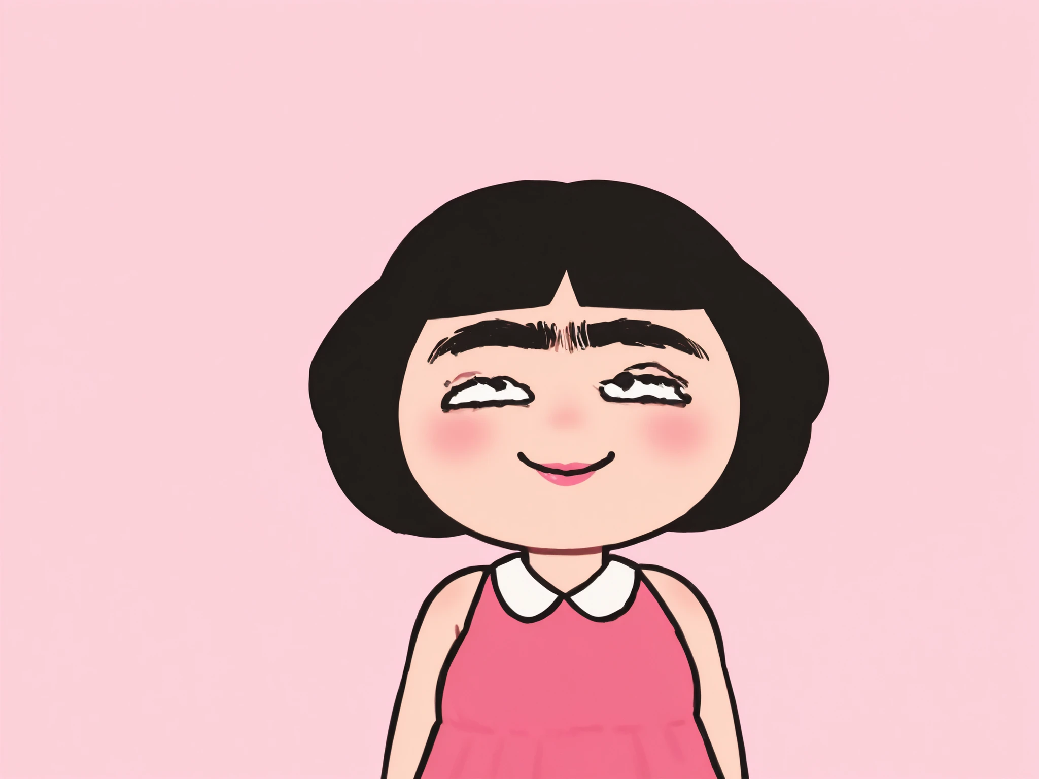 thick eyebrows, exaggerated eyebrows, expressive eyebrows, curved eyebrows, black eyebrows, monobrow, unibrow, heavy eyebrows, eyebrow focus, eyebrow expression, stylized eyebrows, cartoon eyebrows, cute character, stylized girl, short hair, black hair, round face, simple face, pink cheeks, blush, smiling face, closed mouth smile, confident expression, raised eyebrows, funny face, comical look, cute art, flat colors, cartoon style, digital illustration, cute design, playful art, pastel colors, pink background, coral background, blue dress, pink dress, sleeveless outfit, round eyes, tiny pupils, upward gaze, mischievous look, silly face, humorous design, exaggerated features, clean lines, flat shading, kawaii character, expressive face, quirky design, funny eyebrows, strong brow, expressive cartoon, female character, thick black hair, round hairstyle, bob haircut, stylized haircut, minimal background, cheerful mood, comical expression, exaggerated style, character art, cute cartoon, modern illustration, stylized female, profile, digital character, blush detail, cheek blush, dark eyebrows, girl with thick eyebrows, cute woman, pink lips, lipstick, lip color, expressive eyes, cartoon humor, exaggerated anatomy, fun art, quirky personality, smiling girl, round character design, simple color palette, cute simplicity, minimalist portrait, character focus, stylized portrait, pink tone, blue tone, hand-drawn feel, simple character, portrait, aesthetic cartoon, graphic style, feminine character, big eyebrows, cute aesthetic, expressive design, fun illustration