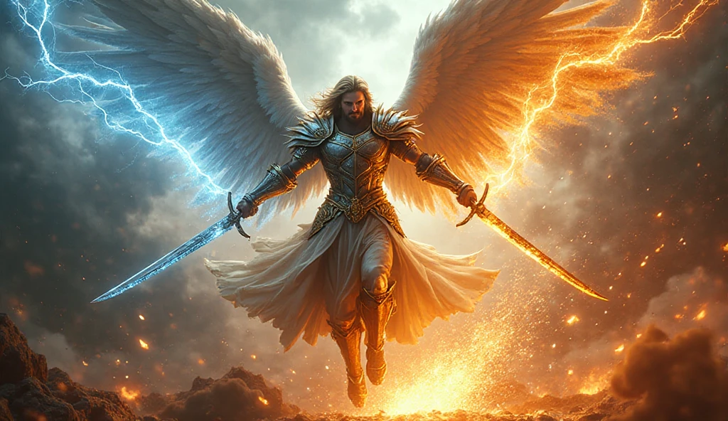 Hyperrealistic full-body cinematic artwork of Archangel Michael in the ...