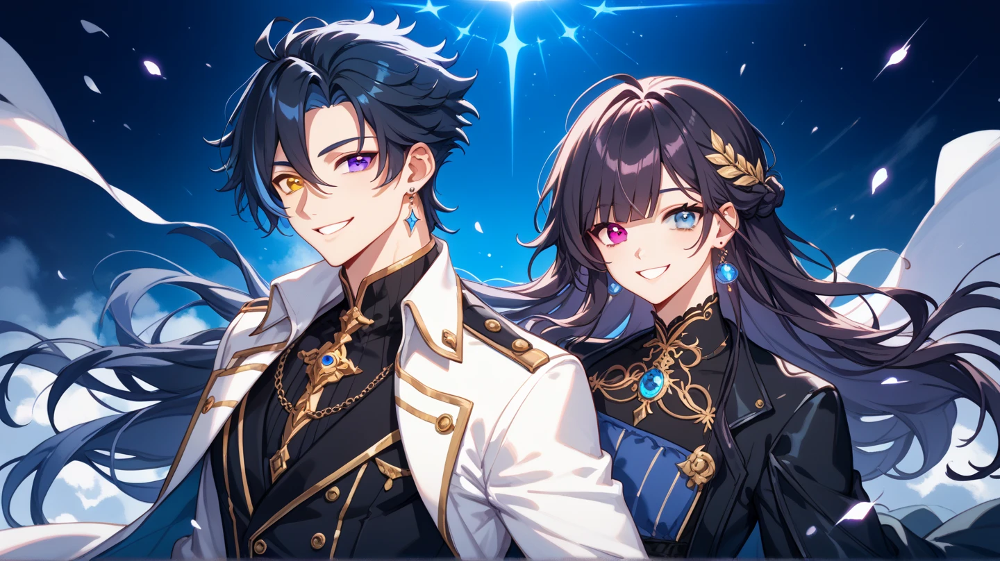 Detailed anime style,masterpiece, Starry Sky,constellation,6k,whole body,One Man, magician,Tarot,fortune teller,Costume Clothes,blue eyes,Purple Hair,Complementary Color, Cinema Lighting, Detailed shading, Character design sheet,Front view, Side view, Full of details, Mr.々Poses and facial expressions, Very detailed,