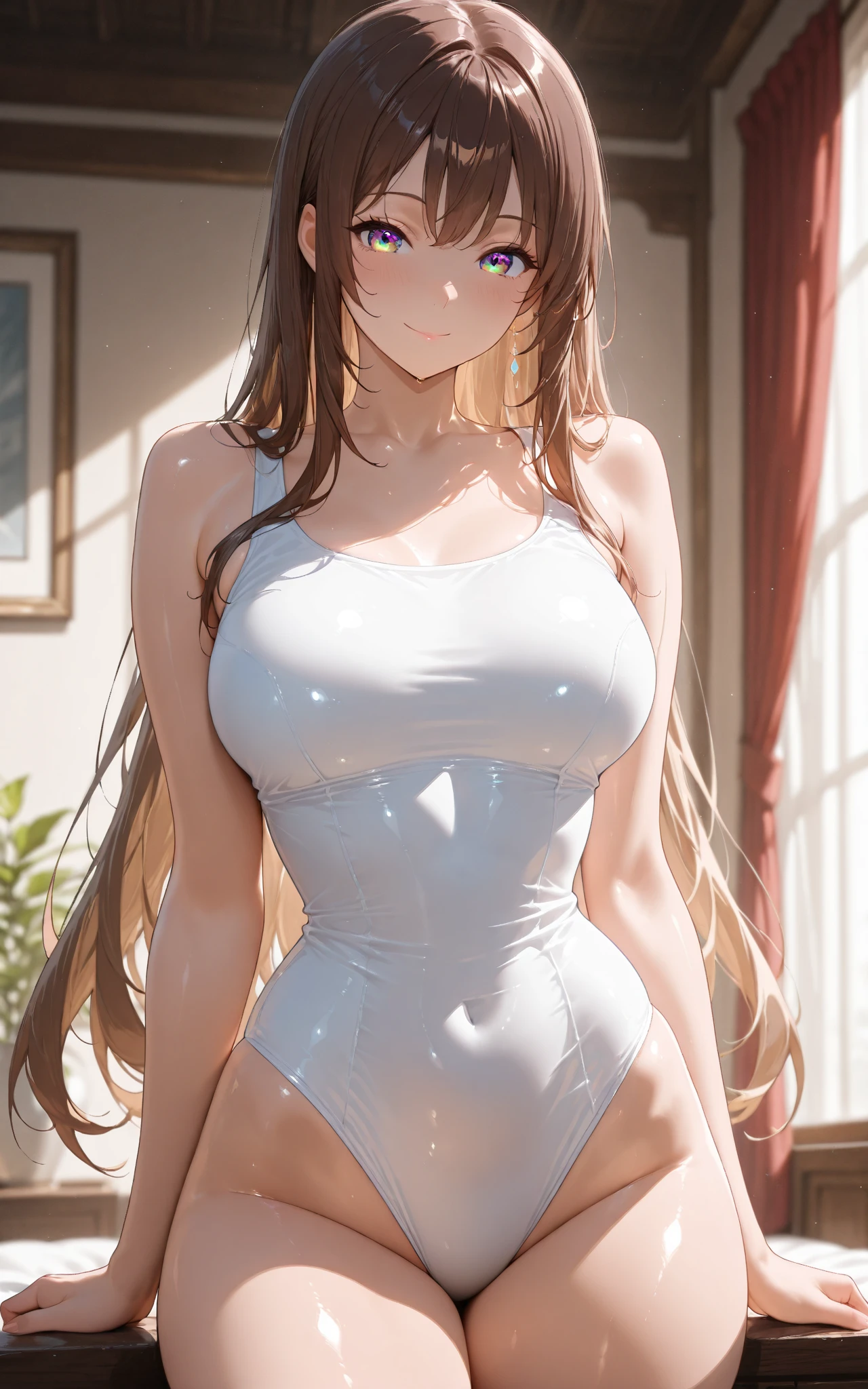 (1girl)(master detailed anime)(master quality)(RAW Photos))(8K)(Realistic, photo Realistic:1.2), ((Highest quality))(Ms. Takagi who is good at teasing)(takagi-san)()(A bewitching beauty with a real human body,Perfect (Blonde Hair)(shine eyes)(Detailed eyes)(Detailed eyes)(smile)(Perfect body line)(Poolside)(gymnast)(white leotard)(white leotard)(white latex leotard)(small )(small )()(10 years)(petite)(cat hears)(pony tail)(nice )