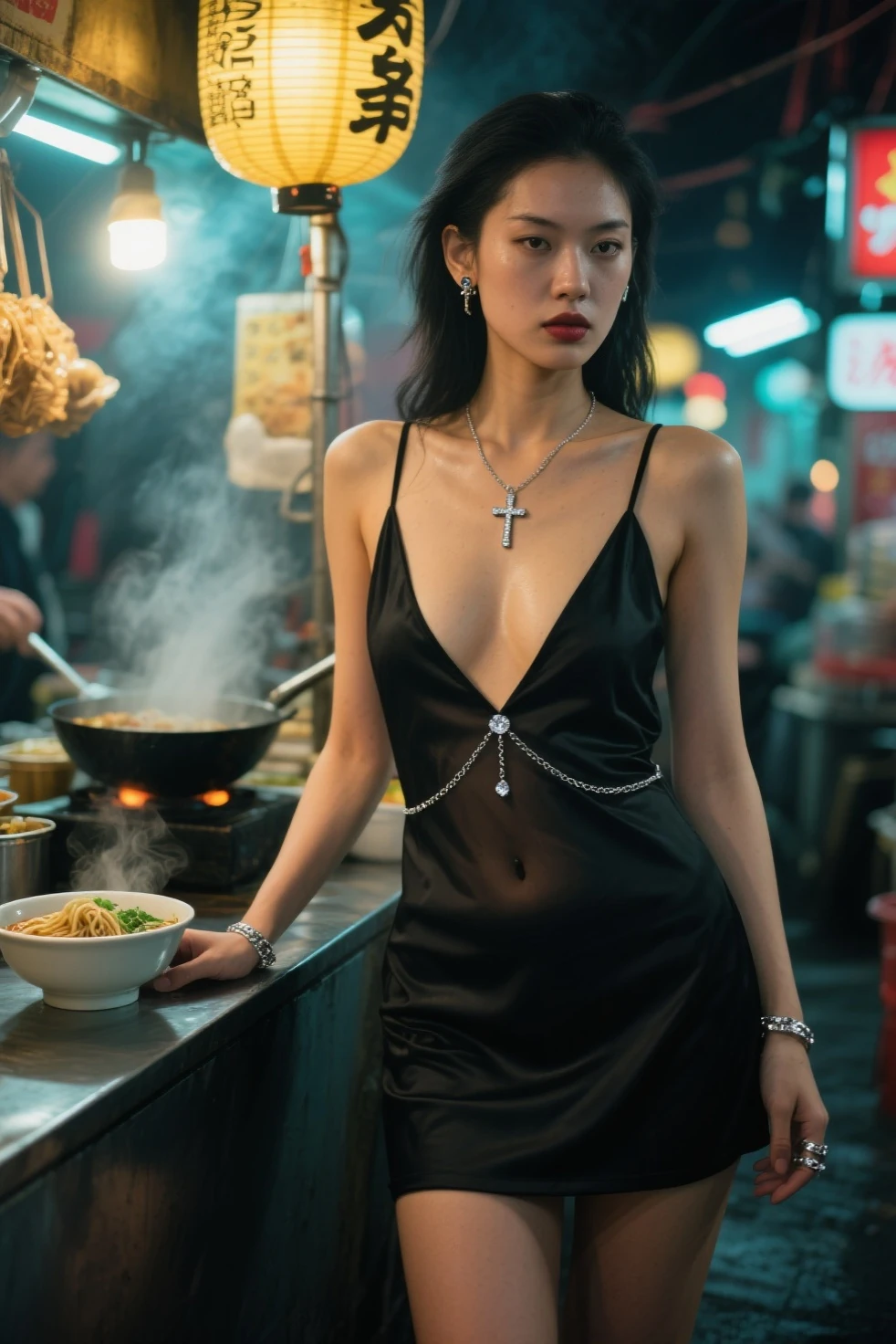 Full-body photo, In the Africa slum alley.There have too many homeless black man.The most cheap Chinese godness , streetwhore，streethooker，A very clear face，tatto on the face and ， Standing by the  slum alley，soliciting clients on a night poor and  street, night, eye contact, looking at client,A  and teasing expression， masterpiece, best quality, perfect detail, perfect face detail, perfect eye detail, perfect skin detail, have to many man, perfect lighting，Breasts larger than torso。smooth and delicate woman。beautiful woman，cheap prostitute。Hairpin。