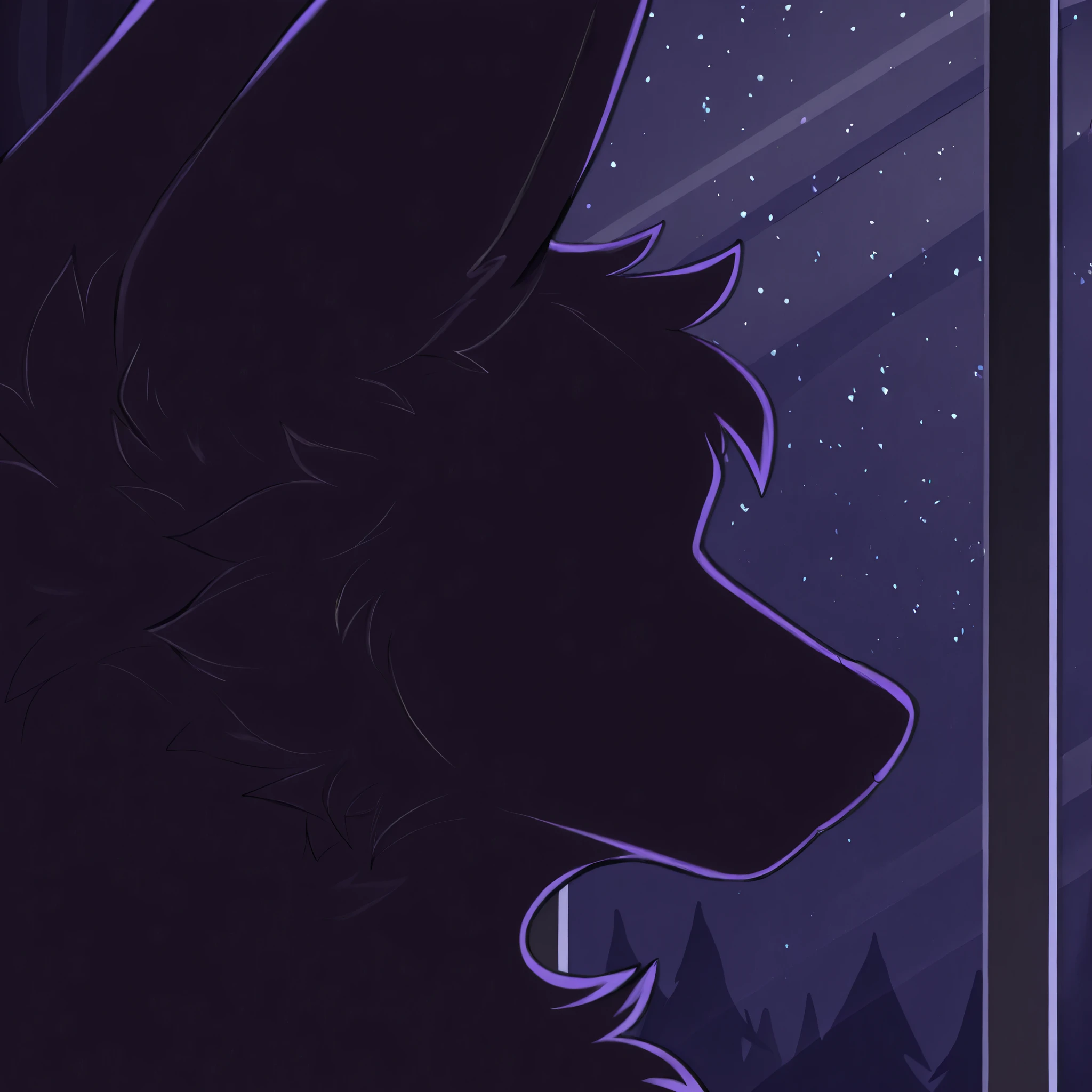 ((male anthro maned wolf)),furry anthro,side-close-up shot ,the snout is visible, night time,He is facing the window, silhouette of a furry, close up