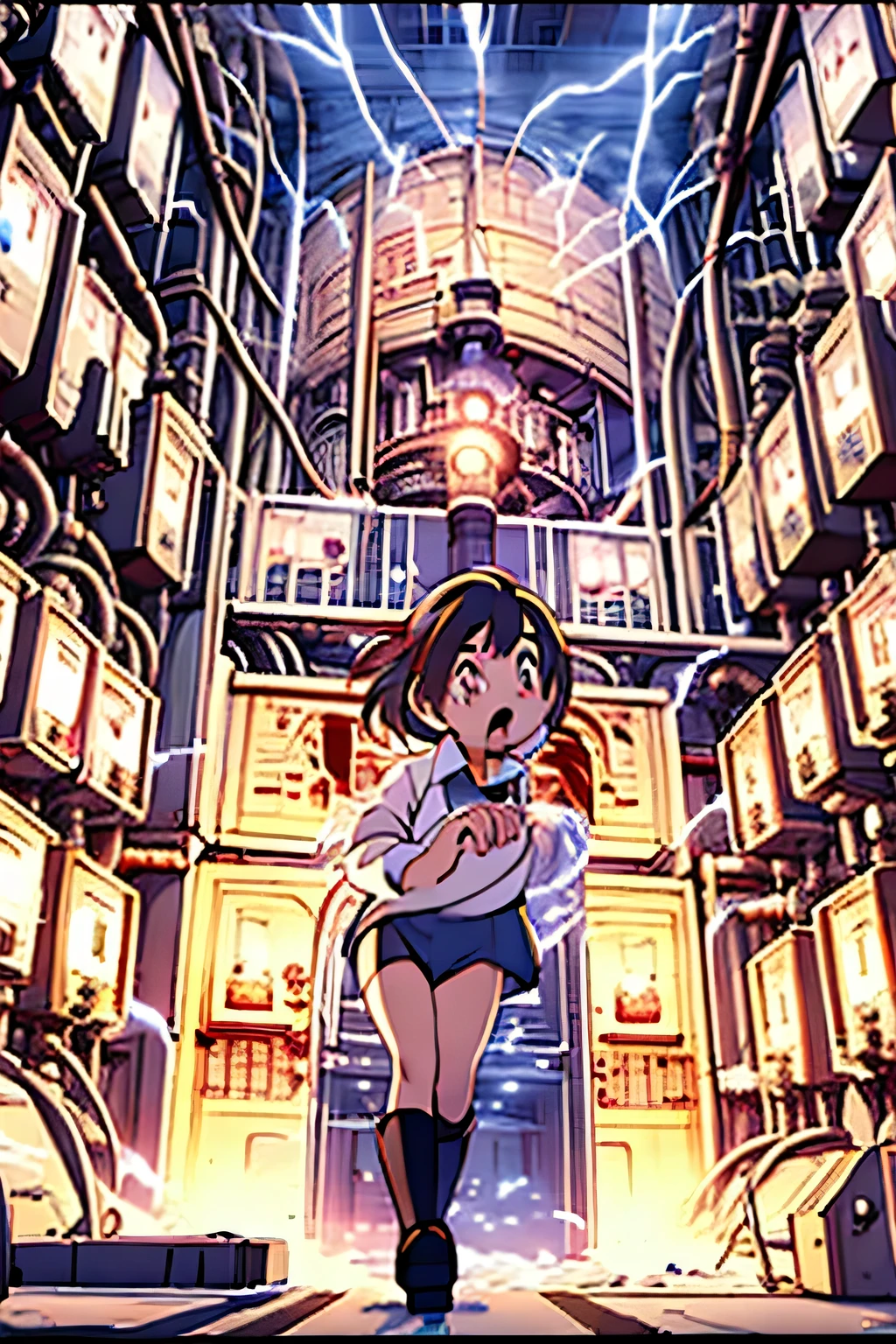 (masterpiece, highest quality), 1 girl, beautiful face, beautiful body,  wearing a Black gymnastics bloomers, High leg、white blouse,    cowboy shot、Are standing、full body portrait、alone, complex details, enlarged textures, complex details, finely detailed eyes and detailed face, intricate details, (closed mouth), perfect eyes, equal eyes, perfect body, extremely detailed, (), extremely realistic 3d,In a gothic castle、darkness,fear,dead  body,death,at night,cap,long violate hair,Grass