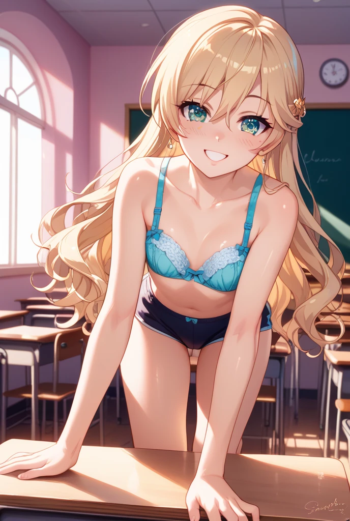 (score_9, score_8_up, score_7_up), 1girl, solo,blonde hair, blue eyes, long hair, hime cut, long bangs, small , pink bra, pink panties, pink thighhighs, feet,
(face focus, from above, wide :1.1), , cowboy shot, locker room, night time, dim lighting, dynamic lighting, ,
(leaning, dutch angle:1.1),
relaxed, smug,