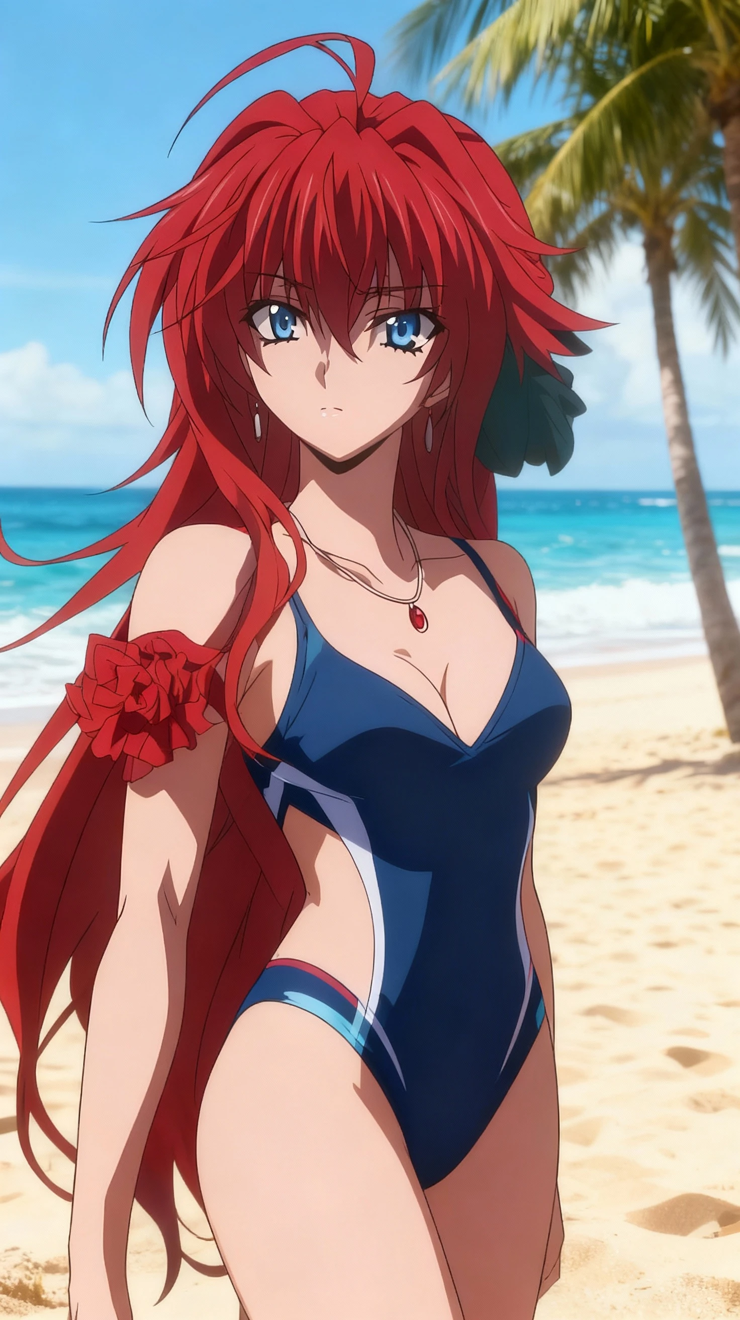 rias gremory, , at beach, , upper body, blushed, 