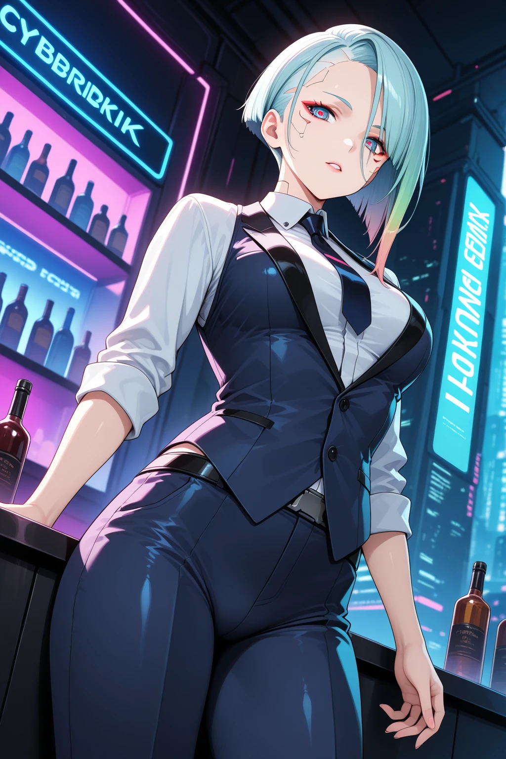 8k, ray tracing, vibrant colors, (aafranziska, light blue hair:1.5), ascot, puffy sleeves, pencil skirt, pantyhose, black gloves, jewelry, earrings, slim figure, masterpiece, sharp focus, Best Quality, depth of field, cinematic lighting, very detailed clothes, ( belt,  hair ornament:1.4), ((so embarrassed, blush)), elbow gloves, Perfect eyes, perfect hair, Rich in details and textures, masterpiece, Best Quality, beautiful girl, Sun light, chiaroscuro, (perfect hands:0.7, Clean hands:0.7), ((((Professional photography)))), ((Dream)), Whole body