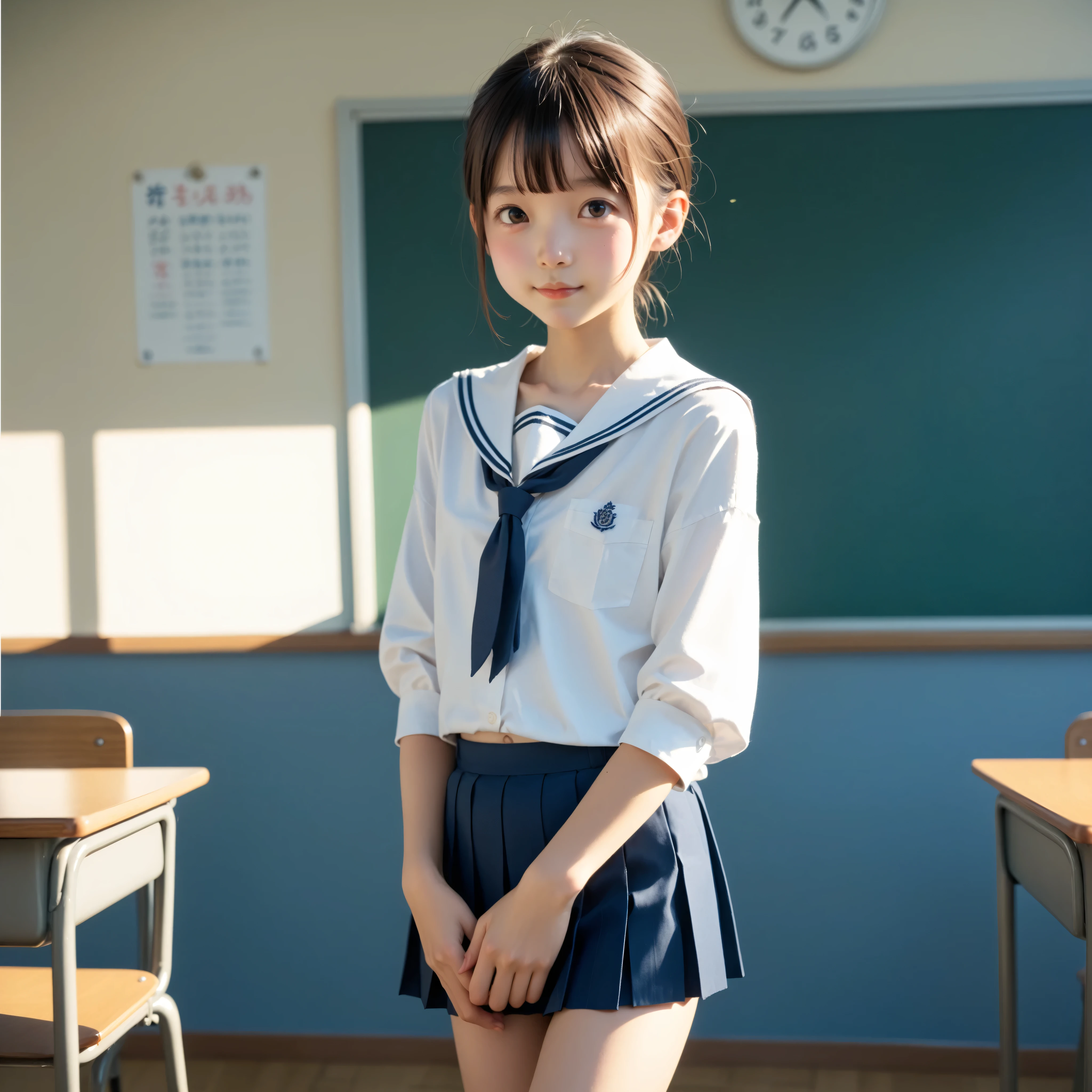 ( white skin:1.3),cute girl,かわいいyounger女の子,slender,short,skinny,slender,thin body,younger,かわいいyounger女の子,skinny,score_7_ up,score_8_ up,score_9,small breasted,realistic,School Uniform,school classroom,small butts are not posing,small breastedの,Toddler_body,sunlight,japanese,short,short hair, thin shoulders,thin arm,Narrow Shoulder,younger,Yang