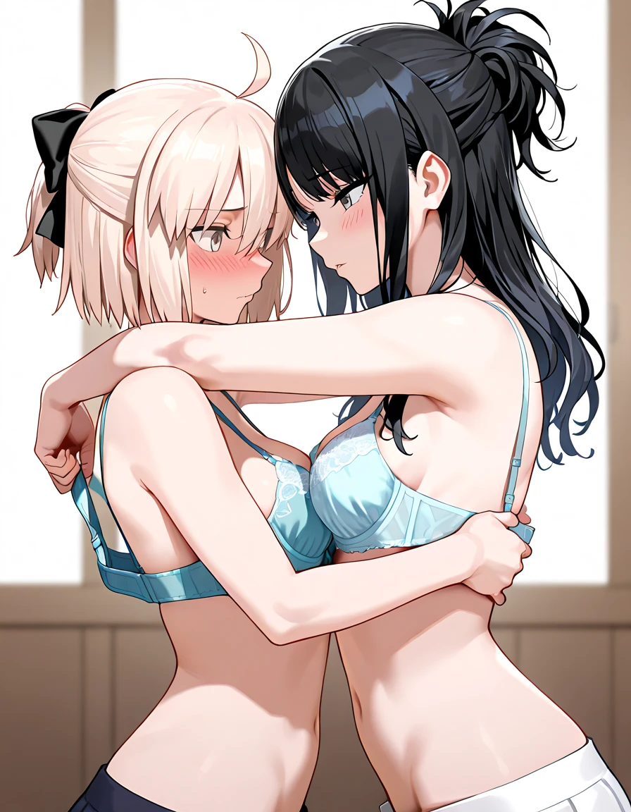 ((masterpiece, best quality, ultra quality, high quality, hyper detailed, intricate detailed, perfect , shiny skin)), ((upper body:1.5)), (three women are posing for a camera:1.4), (In the school changing room:1.5),  (Lift up your camisole), (:1.2),  (smile, shy, red cheek, blush), (Open your mouth:1.8),  (:1.3), (:1.2), Stand in line ,  brown hair, blond hair, navel, jewelry, looking at viewer, necklace, long hair, short hair, Abdominal muscles, , straight hair, bob cut, blunt bangs, silky hair,  hair clip, hair band, hair ribbon, one-length haircut, ducktail, outward curled hair, French twist hair, twintails, side ponytail, single braid, wavy hair, 