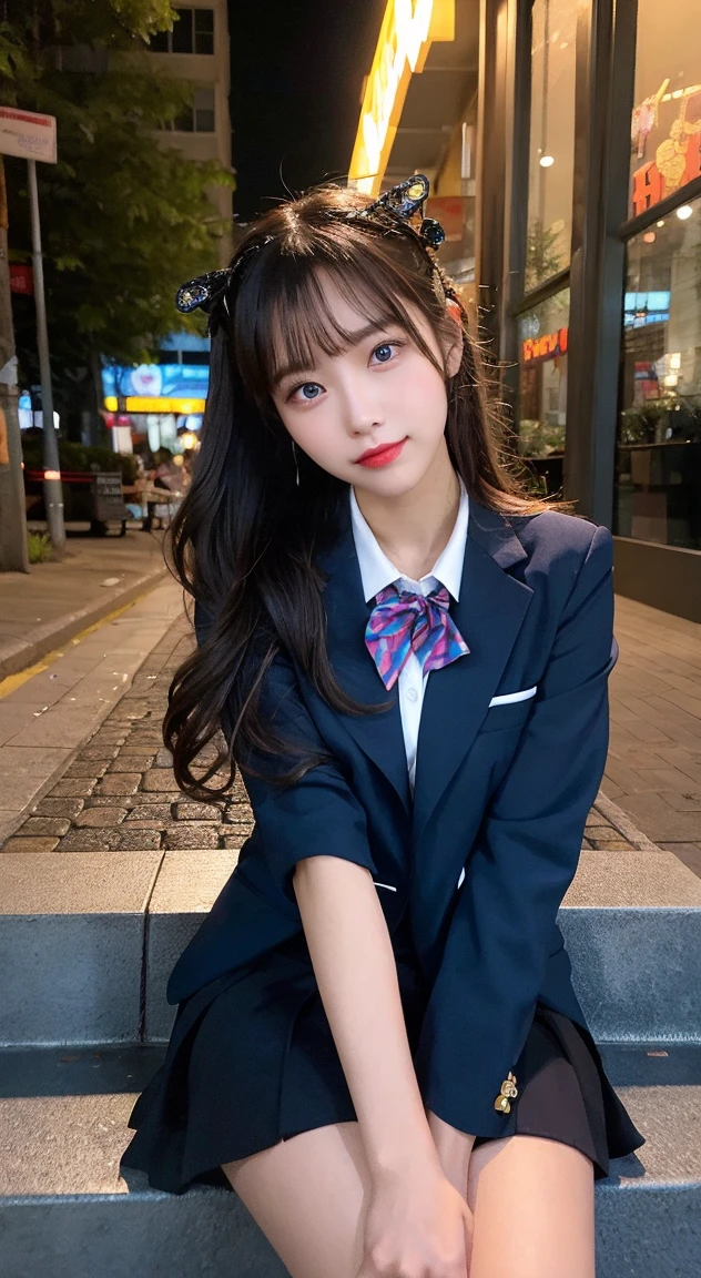 Cute schoolgirl in , 18-year-old、The background is a winter city