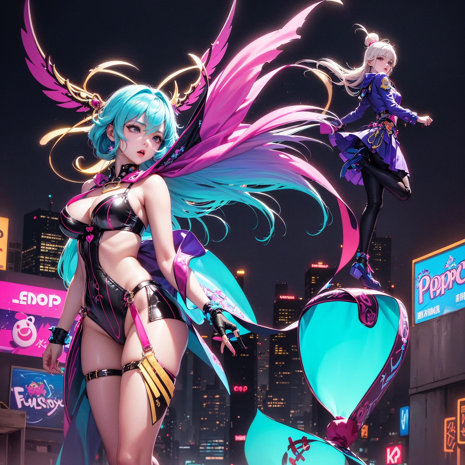 {{masterpiece}}, best quality, extremely detailed CG unity 8k wallpaper, cinematic lighting, lens flare, beautiful detail eyes, black,  side glance,  multicolor short white hair, colorful light, particles, heterochromia, (colorful:1.5), (colorful hair:1.5), Sexy bikini, bikini armor, wings on back,