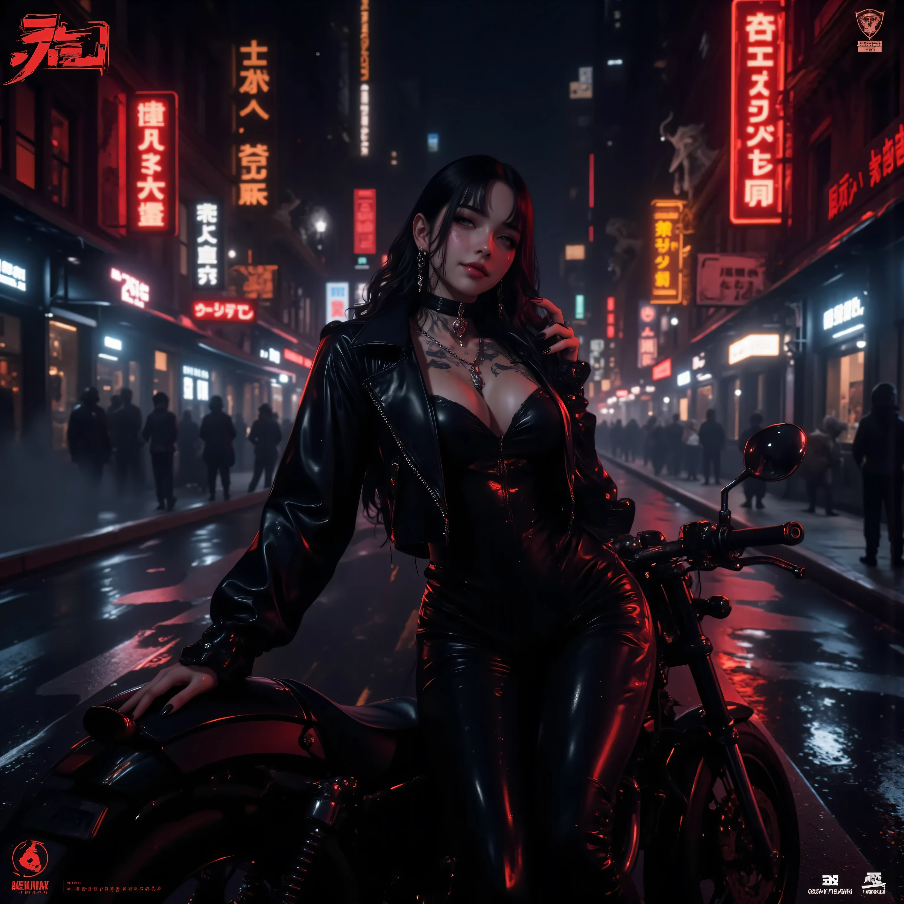 A stunning modern bad girl standing confidently in a dark, gothic city street at night, with cinematic lighting, dressed in a tight black leather outfit, shiny texture reflecting the neon lights, detailed facial features, perfect smile, deep, hypnotic dark eyes, long, wavy hair, sensual pose leaning on a motorcycle, reflections of smoke and rain on the asphalt, gothic buildings with gargoyles and neon signs in the background, ultra-detailed environment, hyper-realistic skin texture, cinematic depth of field, melancholic atmosphere, volumetric lighting, detailed shadows, perfect anatomy, 8K, ultra-sharp focus, masterpiece, photorealistic lighting, perfect composition, dramatic cinematic tone, Unreal Engine rendering style.
Negative indications:
blurry, out of focus, extra limbs, deformed body, incorrect anatomy, watermark, logo, text, overexposed, low resolution, grainy, poor lighting, poorly drawn face, unnatural skin, distorted eyes, missing fingers, low level of detail, cartoonish, disfigured, unrealistic proportions, cropped head.