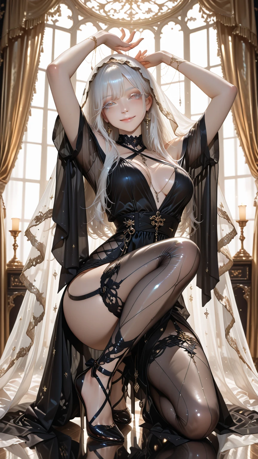 Masterpiece level CG, exquisite details, a ???? and feminine woman's, full body: 1.5, latex stockings, miniskirt, high heels and suspender style, fine stereoscopic, light and shadow rendering. Fine stereoscopic, light and shadow rendering. RAW Photo, ((sweaty): 1.3, ???????????, open back, long legs, upturned ????????, clothes strangled, slender figure, long white hair, delicate and smooth skin, drenched, wet hair, scantily dressed, sitting on a dragon chair, inspired by the imperial palace of the Tang Dynasty, the wind gently lifted her robe, highlighting the feeling of a king's presence. --auto --s2