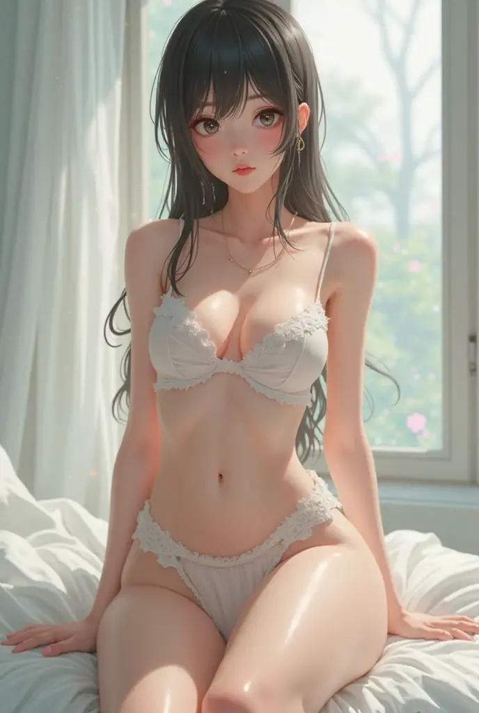 ((Night, Real Light, Top Quality, 8k, Masterpiece: 1.3)), Normal Body Shape: 1.4, (Brown Hair, Colossal: 1.8),  , Lying on Bed, , Ultra Detailed Face, Detailed Eyes, Double Eyelids