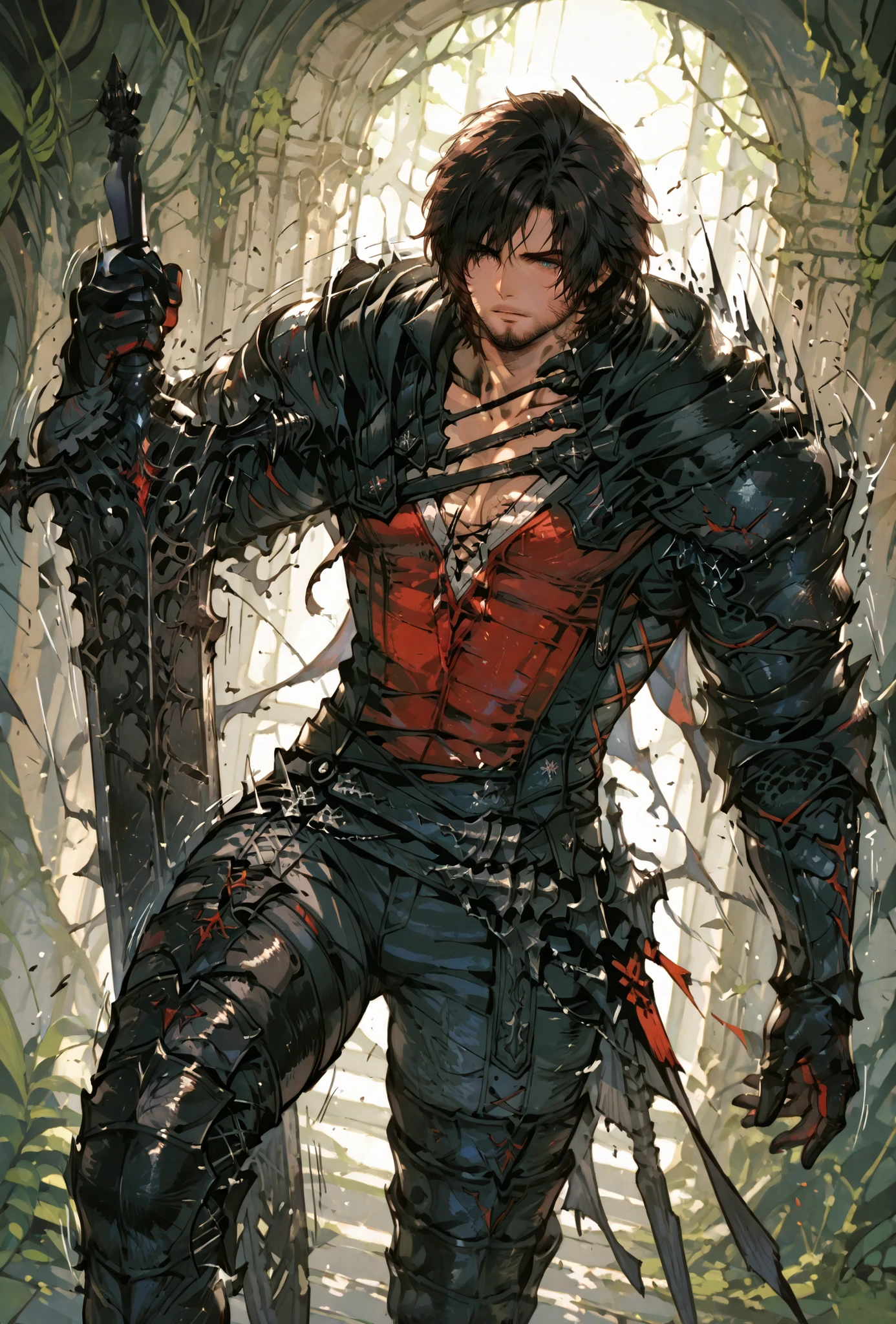 Clive Rosfield,final fantasy xvi, holding a metal sword, Def, male focus, muscular male, white hair, spiked brown hair, short hair, armor, metal gaulet, extremely detailed,dynamic lighting,best quality,,,best quality,high quality,, , dynamic angle, , thick thighs, motion lines,, , solo, perfect eyes,siting in a metal throne,DETAIL,MASTERPIECE,,Expressiveh, ultra detailed,,,,very detailed,extremely detailed,dynamic lighting,best quality,