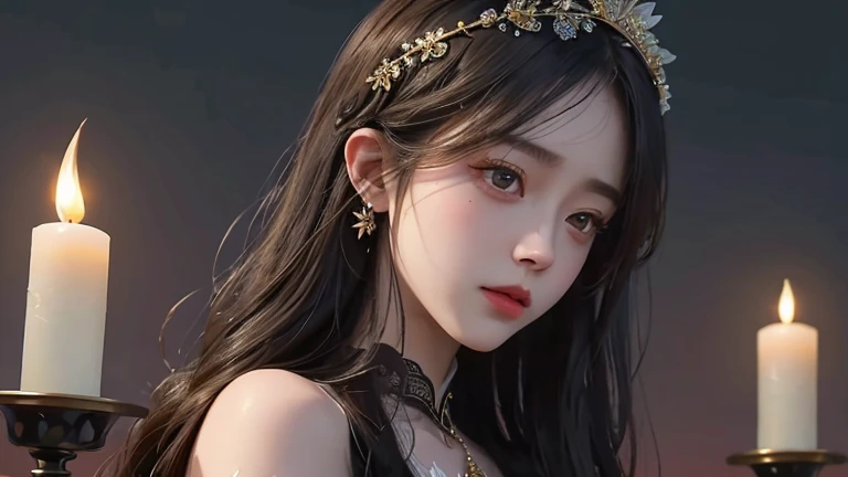 best quality, masterpiece, high resolution, 1 Girl, cheongsam, Hair accessories, necklace, Jewelry, Pretty Face, Above_Body, Tyndall effect, Reality, Dark Studio, Rim Light, Two-tone lighting, (High Detail Skin:1.2), 8K uhd, Digital SLR Camera, Soft lighting, high quality, Volumetric Lighting, frank, photo, high resolution, 4K, 8K, Bokeh, Large breasts,