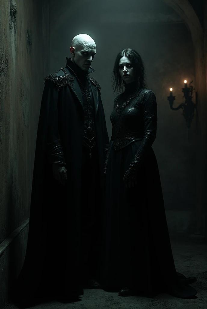 A picture of Murad Alamdar and Mimati in a dark room wearing black goths 
