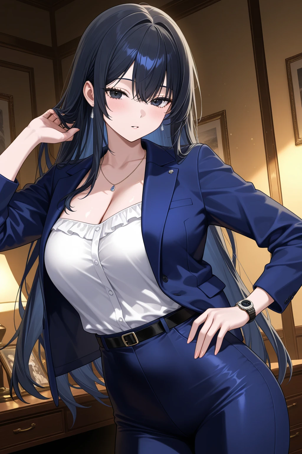 Cool girl　high resolution　Big Breasts　Men's suits　Expose　Long Hair　Earrings