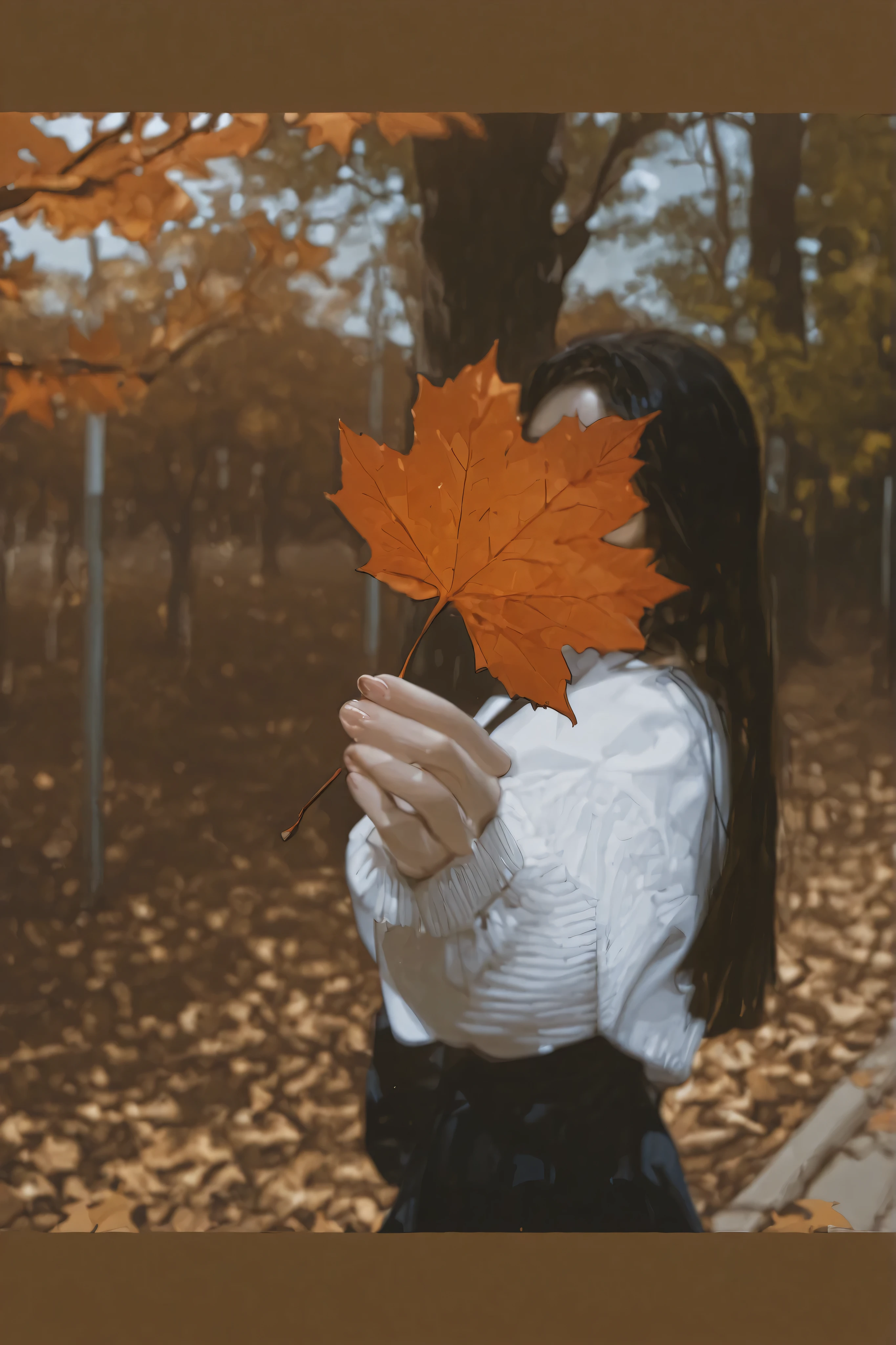 A black-haired woman in autumn