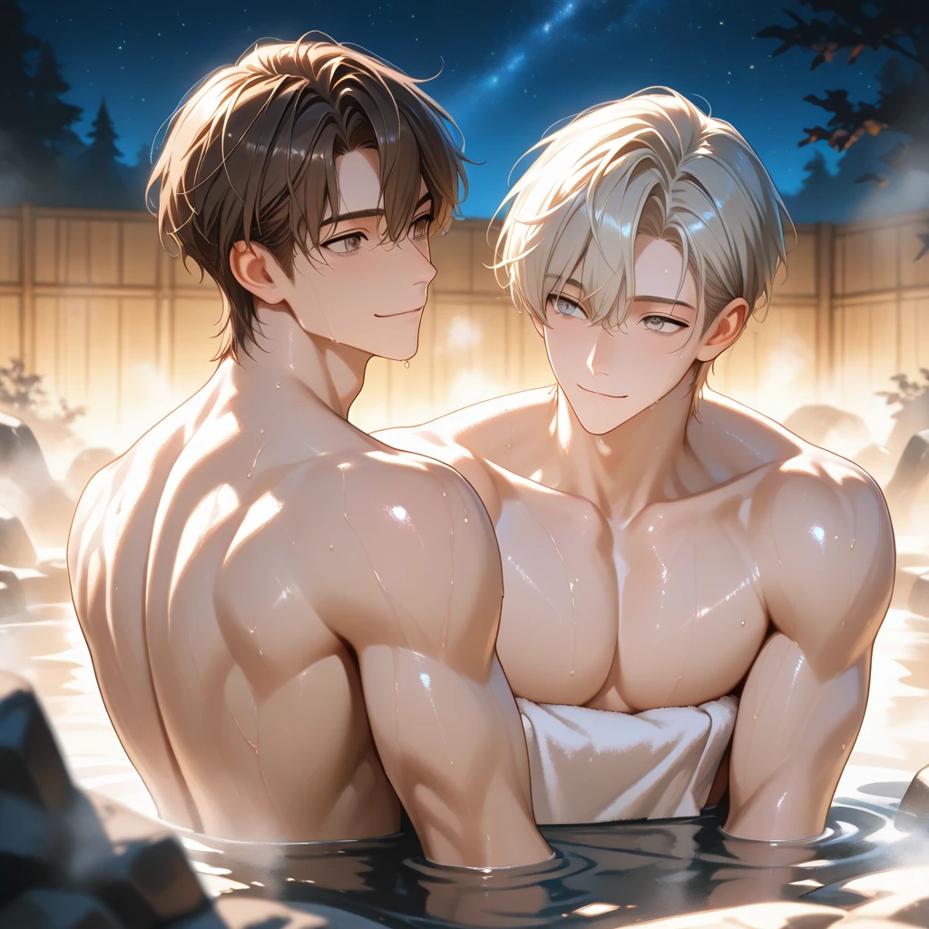 A boy hugs another boy，This boy is deeply in love with each other，Raised sexy，Bathhouse