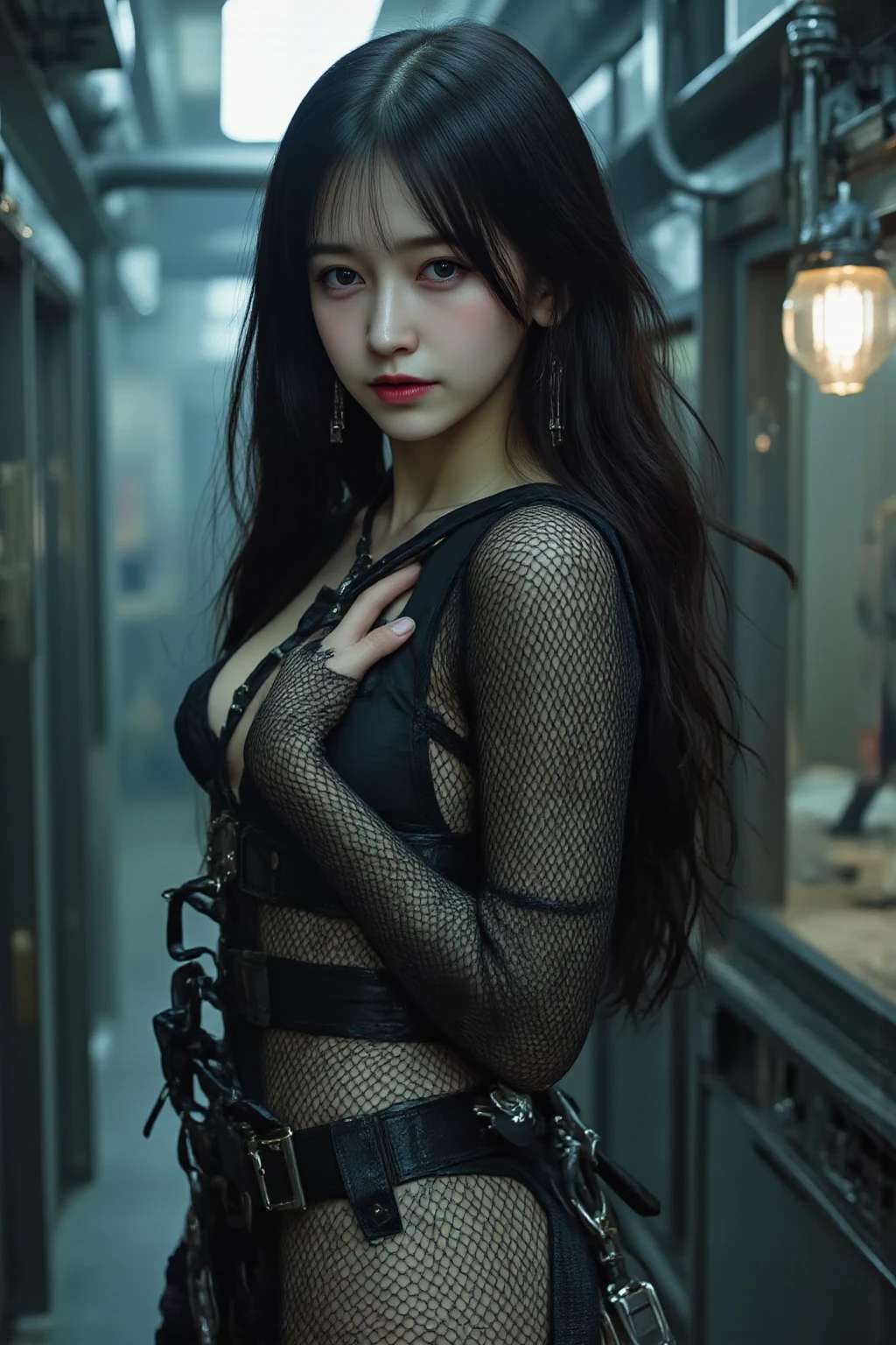 1girl, prisoner clothes, baddie, antagonist, chain, intricate, detailed, high quality