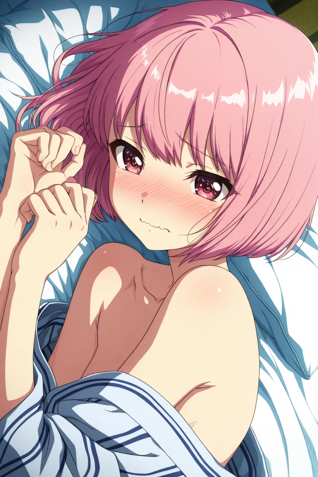 An anime girl has a pink pussy and she starts to rub
