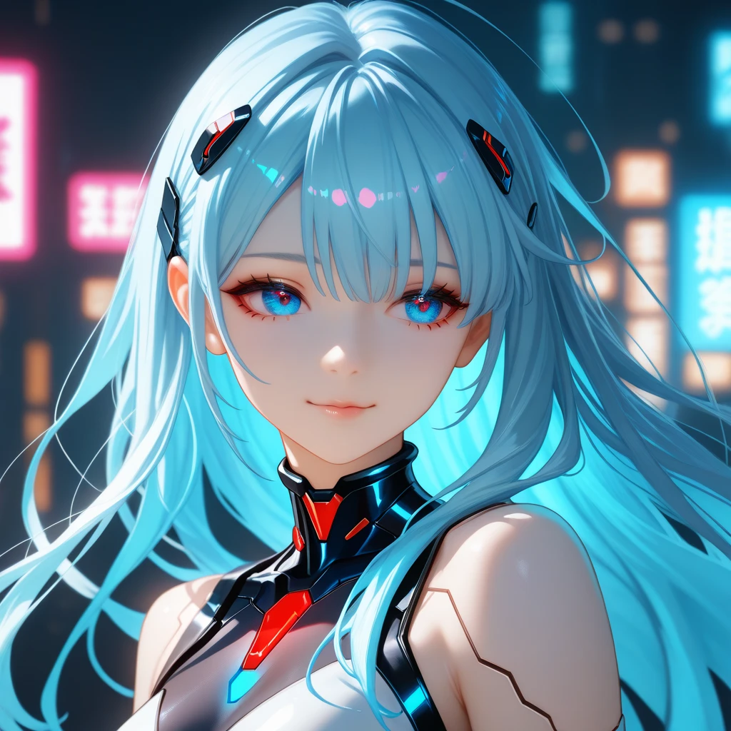 Furina, 1girl, wearing a futuristic outfit, cyberpunk outfit, at a future city, cyberpunk look, light blue colour hair, 8k, high detailed, high quality
