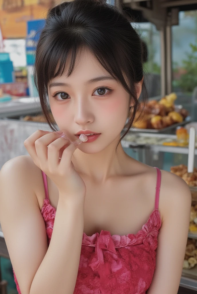 8K, RAW Photos, Fujifilm, ((Highest quality)),((masterpiece)),(detailed),((in the Bakery)),((one girl)),長い髪と白いトップを持つアラフェアジア人woman, (no ),美しい韓国人woman, 美しい若い韓国人woman, Young and adorable Korean face, ゴージャスな若い韓国人woman, Korean Girls, Girl cute beautiful face, 韓国のwomanアイドルの肖像, Young and pretty Asian face, Cute natural anime face,Asian pretty face,((glistening eyes)),((glistening eyes )),((large eyes)),(( pretty eyes)),(()),(detailed),Perfect Face,((One girl)), ((clear eyes)),(scrawny：weight1.0〜2.0)iris, Elevation, space, (Natural Light), Dramatic lighting, Chiaroscuro, Emotional depth,woman,(()),((show off )), ((flat chest:1.4)),,slender, (a short bob),(well-groomed hair),delicate,Small breasts,((Small breasts)),the body is slender,Beauty,Beauty,4K quality,Young face,Big eyes,Brown eyes,Perfect Face, 17years old,breasts are very small,Model Body Type,Cute Face,Pink ,Symmetrical eyes,Glowing eyes,Natural smile,((Always show your boobs)),((Gaunt)),beautiful,((a short bob)), ((half body)),(  models hoot style),((intricate choker necklace)), (embarrassed blush:1.3),,(steam:0.8),(wet:0.8),(sweat:0.8),(trembling:1.3),(parted lips:1.4),(harf open eyes:1.6),(feeling weak:1.5), (lips),(intricate earrings),(()),((woman posing for a photo)),Photo from the waist up, Fine-boned face