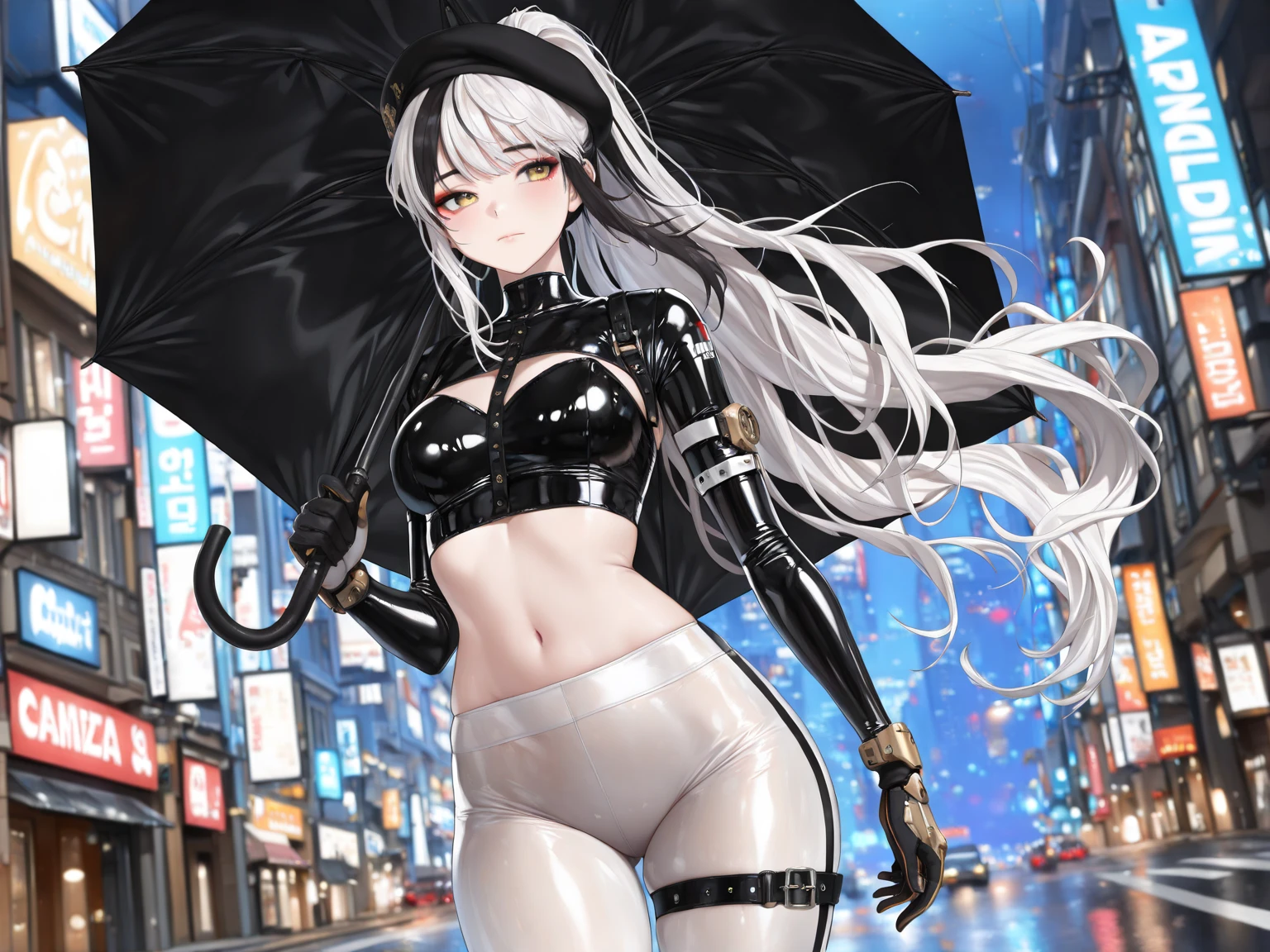 (photorealistic:1.8, highest quality:1.8,8K masterpiece:1.8,High resolution,muste piece:AW Photos,cinematic lighting),No split screen, cyber punk、Back alley of the city at night、rain-soaked ground、vapor、
(1 android girl:1.3)、Completely 、choker、beautiful breasts、Professional Wrestling Masks、spider girl、(Soryu Asuka Langley)、
(High leg black spider tight suit:1.7)、((Moderate chest:1.3)、Arachne tattoo on chest、Arachne:1.2)、
 (look back、squat、raise your hand:1.2)、(Body fluid adhesion:1.4)、spiderweb、The white body contains Arachne threads.、plump 、 are visible through the costume,,
(Beautiful, shining pale-white, gray-gold hair:1.5)、Wistful