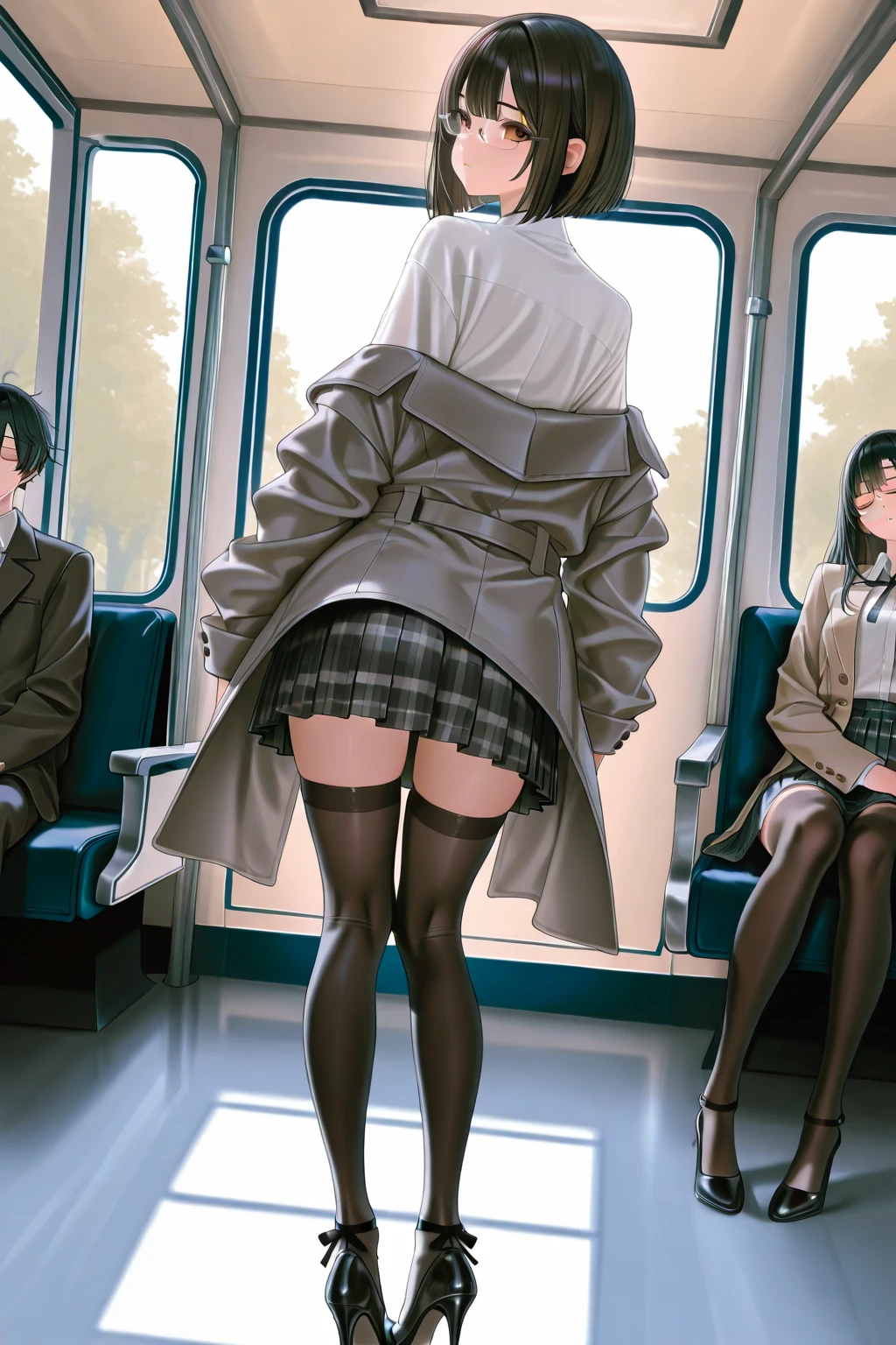 peeing herself, peeing, peeing self, very desperate to ???, violet evergarden, at a train station, full face blush, sad, crying, flustered, black stockings brown boots ruffled panties, peeing, peeing self, peeing, peeing self, ??? puddle, puddle of her own urine is forming around her feet