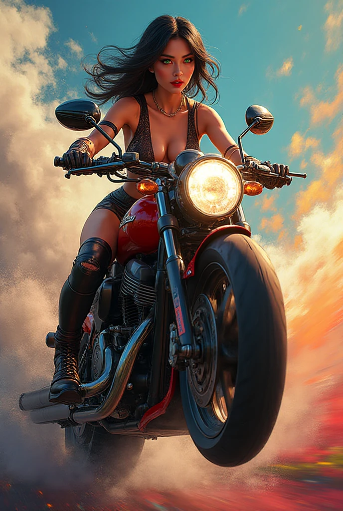 full body, (splash style))photo, 8k portrait of beautiful cyborg with brown hair, intricate, elegant, highly detailed, majestic, digital photography, art by artgerm and ruan jia and greg rutkowski surreal painting masterpiece, sidelighting, finely detailed beautiful eyes: 1.2), hdr, realistic, high definition Woman melting and blended with a race motorcycle. 35mm, F/2.8, 8K, Splash art, a perfect beautiful gorgeous young woman in tanga(( Lisa Boon style))with gorgeous  {{FULL-BODY}}, nice poses, looking at you, blending and melted in motorcycle. surrealistic, epic, colorful waterfall, ILLUMINATED BY SUNBEAMS, fantasy concept art, masterpiece 16K ultra high definition, UHD. --auto