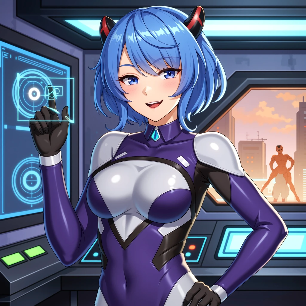 （（（​masterpiece、Top image quality、top-quality、highly detailed unity 8ｋwall-paper）））、（（Illustration of one girl））、（pilot）、（（（blue silver short hair）））、Red eyes、（（Tall））、（（（Muscle Girl、Muscular and strong body、abdominals、muscular and thick arms、muscular and thick legs、stocky build、muscular legs、broad shoulders））））、（（（白いpilotスーツ）））、（（manspreading、Sitting in the cockpit））、（（space fighter cockpit、The Universe on the Monitor、Earth seen from space））