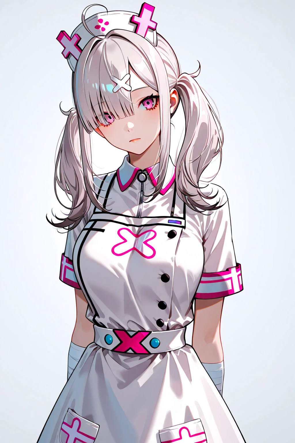 (Detailed illustrations,Very detailed and detailed drawing,Delicate lines with slow and rapid,Realistic texture expression),[Color tressed main line],Inorganic concrete room[Night Hospital],(Japan adult female[28 year old](Zombie Nurse))Hair put together [SKINNY((Small ))][pale skin](sickly look),([bandaged] Fashion),[[Return blood]],(Fine and beautiful skin expression [Transparency]),[完璧な目のdetaileds (Iris beautifully drawn in every detail)[Jewel-like eyes]],[long and beautiful eyelashes],[Meticulously drawn hair],(完璧な手のdetaileds [Beautiful fingers without breakdowns [Beautiful nails]]),(Perfect (Perfectly proportioned))[[Full body like]],[Ideal color coordination(Accurate simulation of light-material interactions)],([Precision Detail](detaileds,high-detail)),[[Pale and gentle colors]][Visual art that conveys a sense of narrative] [[Eros in the Natural Body]].