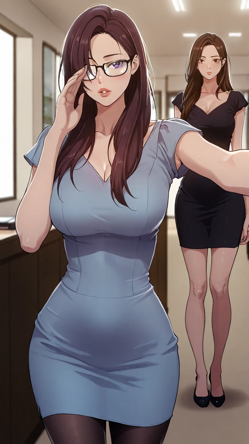 National Science Foundation, Female nurse crawls in front of man ,(Nurse Clothing:1.2), masterpiece, best quality, actual:1.4), (have光泽的皮肤), (ultra high definition, 8k wallpaper, High resolution), perfect anatomy, movie lighting, Physically based rendering, Award-winning, highly refined skin, The facial details are very rich, Beautiful Eye in every detail, (((1 girl and 1 person, couple, have ))), (A man standing in front of a kneeling woman, grab her head), big deal , girl happy to meet a guy, (Girl kneels in front of man:1.3), (The woman tilted her head), The girl looked at the man,(long brown hair, Bangesium breasts and cleavage, (The height of the thigh can be seen through), (obedient), (1 girl: nose, cheek, eyelash) , In the classroom at midnight, (1 person: Handsome guy wearing recruitment uniform, hold her head, stand in front of her, hold her head,Lick your face,touch your face,lick her head), Shot diagonally from the front,She made a face,closure ~ Eye,tired face,have着一张悲伤的脸,she was panting