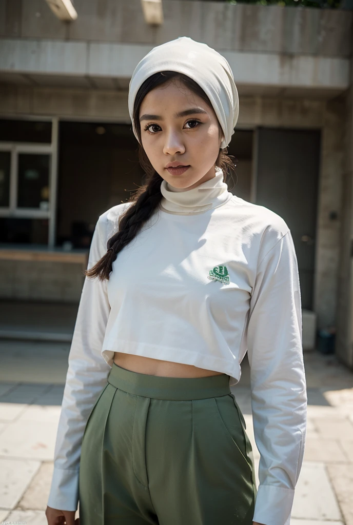 best resolution, 2heads,  half-body shot, conjoined, dicephalus, two japanese women with two heads ,  blonde hair, hair bun, long hair, different faces,hands on head, mouth open,, shocked, tanktop, indoor background