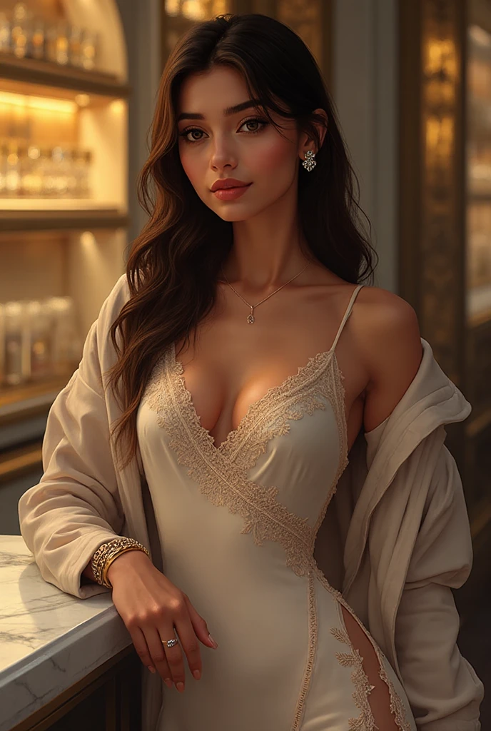 arafed woman fully , sexy girl with brown eyes, italian, ultra realistic, meticulously detailed, portrait sophie mudd, brown hair and large eyes, selfie of a young woman, dubai eyes, violet myers, natural makeup, looking directly at the camera, face with artgram, stunning full body shot kneeling on bed, in bedroom, medium to large size bust