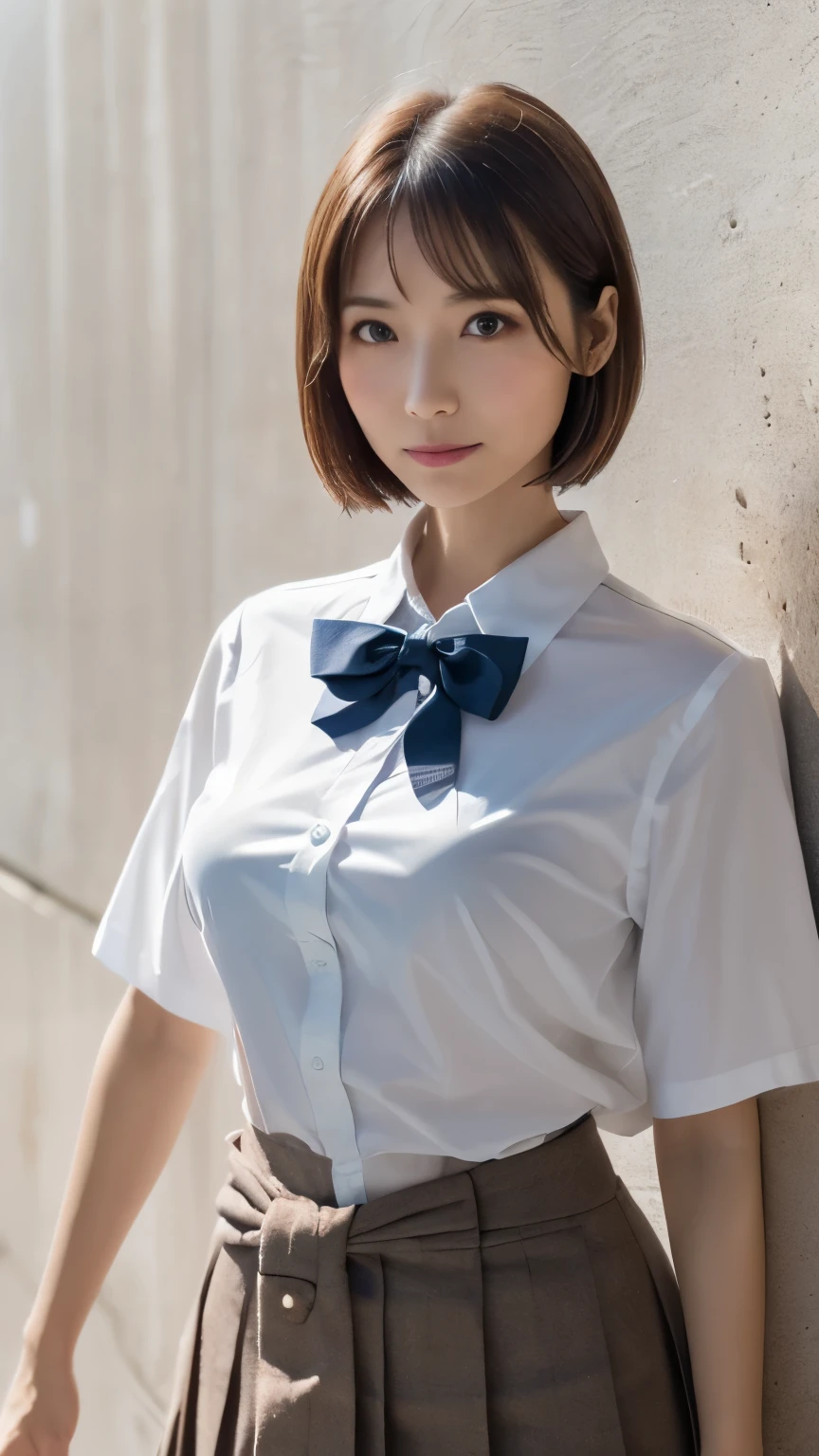 highest quality、8k、Professional Lighting、Beautiful woman、Precision Hair、Beautiful and delicate skin、Shiny skin、No makeup、Slender、Fair skin、Large Breasts、Very Short Hair、smile、Wearing a tight sailor suit、、In a lush park、Sit on a bench、Spread your legs、Wear white 、White lace  is visible、See-through 