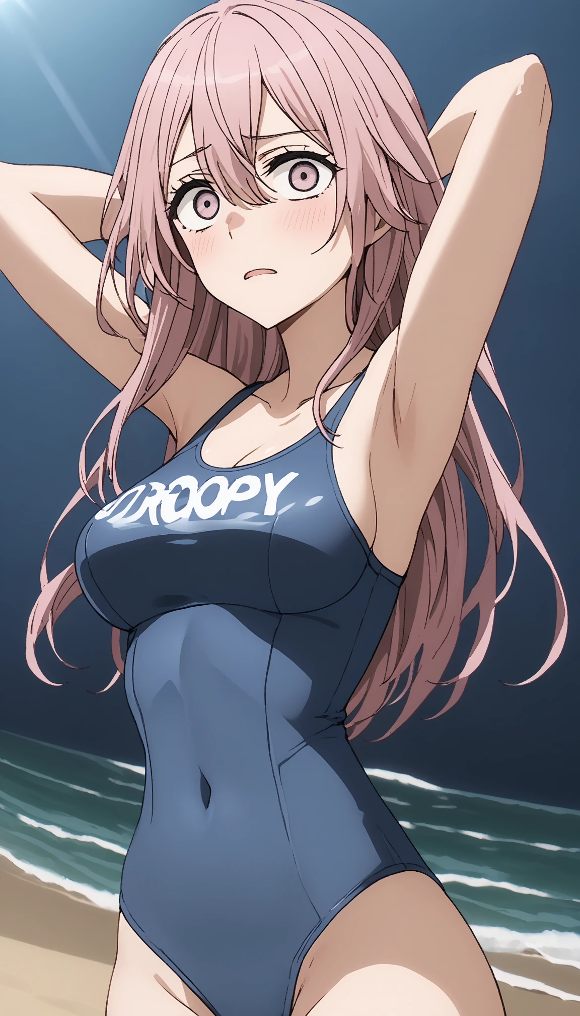 whole body, smile,smile,blush,??????????? ,???? pose, Pink hat,, Showing ???????,Show your ??????,Put sunglasses on your hat,Slingshot swimwear,