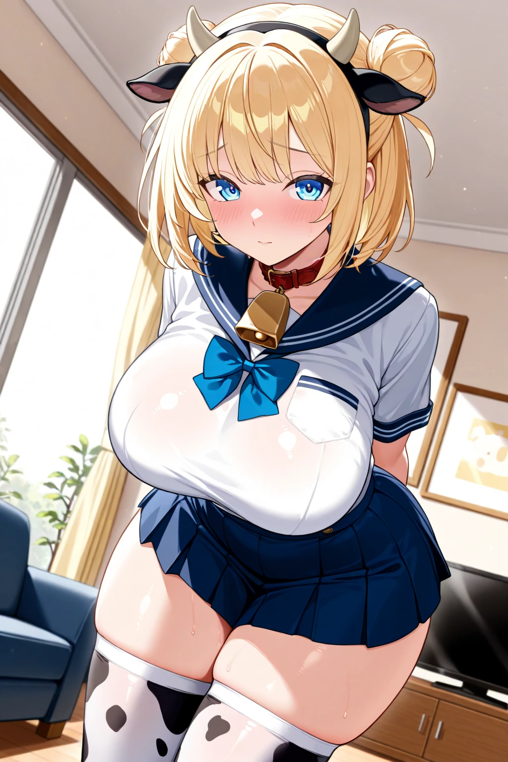 {{{masterpiece}}}, {{{highest quality}}}, {{Very detailed}}, {shape}, lucy heartfilia, Blonde girl with  twintails gives ??????, Blonde Hair, Long Hair,  Blue Ribbon, Big ample ???????, Earrings, throw, 1 boy,  ????? between ???????, My ????? feels tight, Wet ????? , Cleavage, Bedroom, Sweaty, ???????????, Moving lines, Mischievous Smile, belly button,Secretion of milk, milk, get wet, ?????????????, black thighhighs, detached sleeves, midriff, cropped vest, strapless, belt, black skirt,