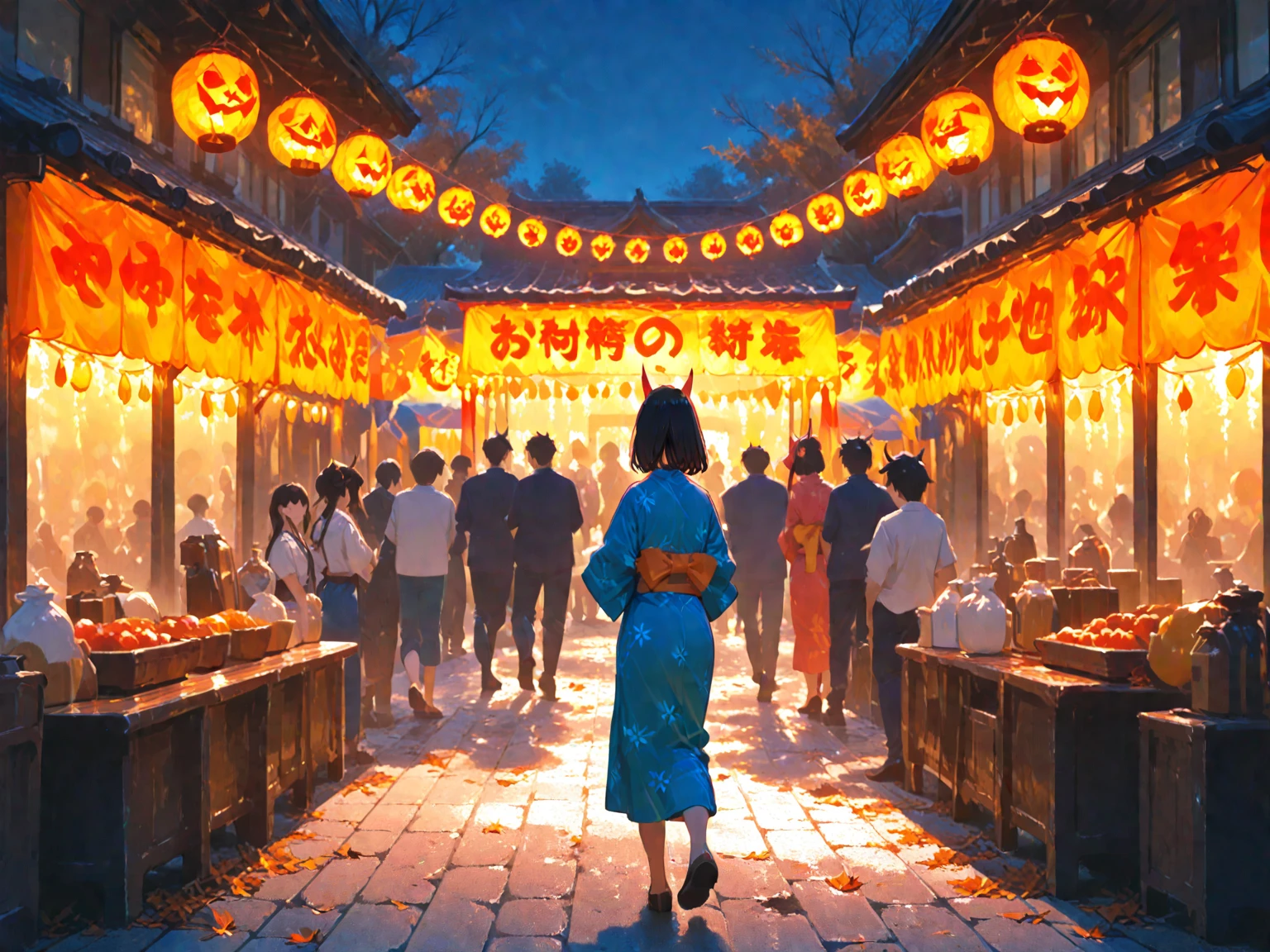 (best quality,8k,highres, masterpiece:1.2), (anime style),ultra-detailed, HDR, UHD, studio lighting, ultra-fine painting, sharp focus, physically-based rendering, extreme detail description, professional, vivid colors, bokeh, portraits, concept artists, warm color palette, dramatic lighting,Summer festival night,1 beautiful woman,(no sleeves Chinese traditional dress),updo, big smile, closed eyes, (The cityscape lined with the fairs of summer festivals),(beautiful hair, glowing skin,),full body,(Silhouette of a passing crowd),(anime style),