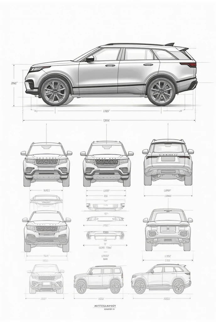 Ultra-high-resolution automotive technical drawing reference sheet of a ...