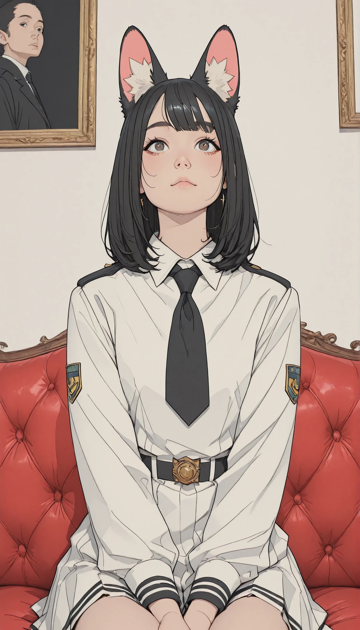 there is a woman sitting on a red couch weaまたg a black and white uniform, anime girl コスプレ, コスプレ of a catboy! メイド! ドレス, コスプレ, anime コスプレ, コスプレ photo, ayaka コスプレ, anime girl in a メイド costume, また, コスプレer, Rumiko, gorgeous メイド, シュタインズ・ゲートの椎名まゆり, 焔仁, professional コスプレ