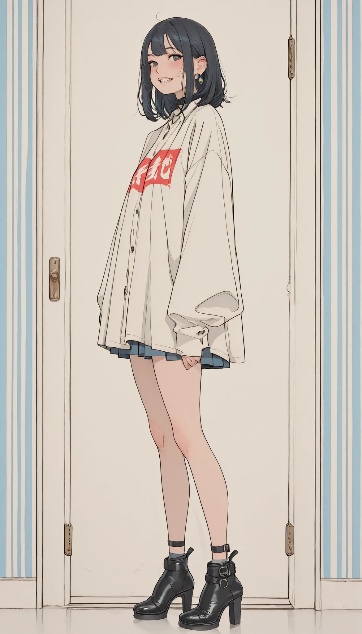 ある人butモダン, 黄色いバースツールとteeth一線を画しています, 角度と視点の興味深い相互作用but生まれています. indivual人teeth青と白のストライプのドレス, 前面に明るい黄色のリボンbut結ばれています, creating a playful and vibrant atmosphere of. 白いニーハイストッキングteeth、{x} It extends to a black heel secured with an ankle strap, teeth、neutral, Striped wallpaper. 右側の壁にteeth額入りの写真, probably a room calendar, but掛けられており、add a homey feel to the scene. 上部の棚にteethさまざまなセラミックボウルbutあります, but、of the room, clean atmosphere. 照明teeth暖かい, Wearing、indivual々highlight people's clothes and accessories、空間にさりげなく影を落とすindivual性的な衣装.